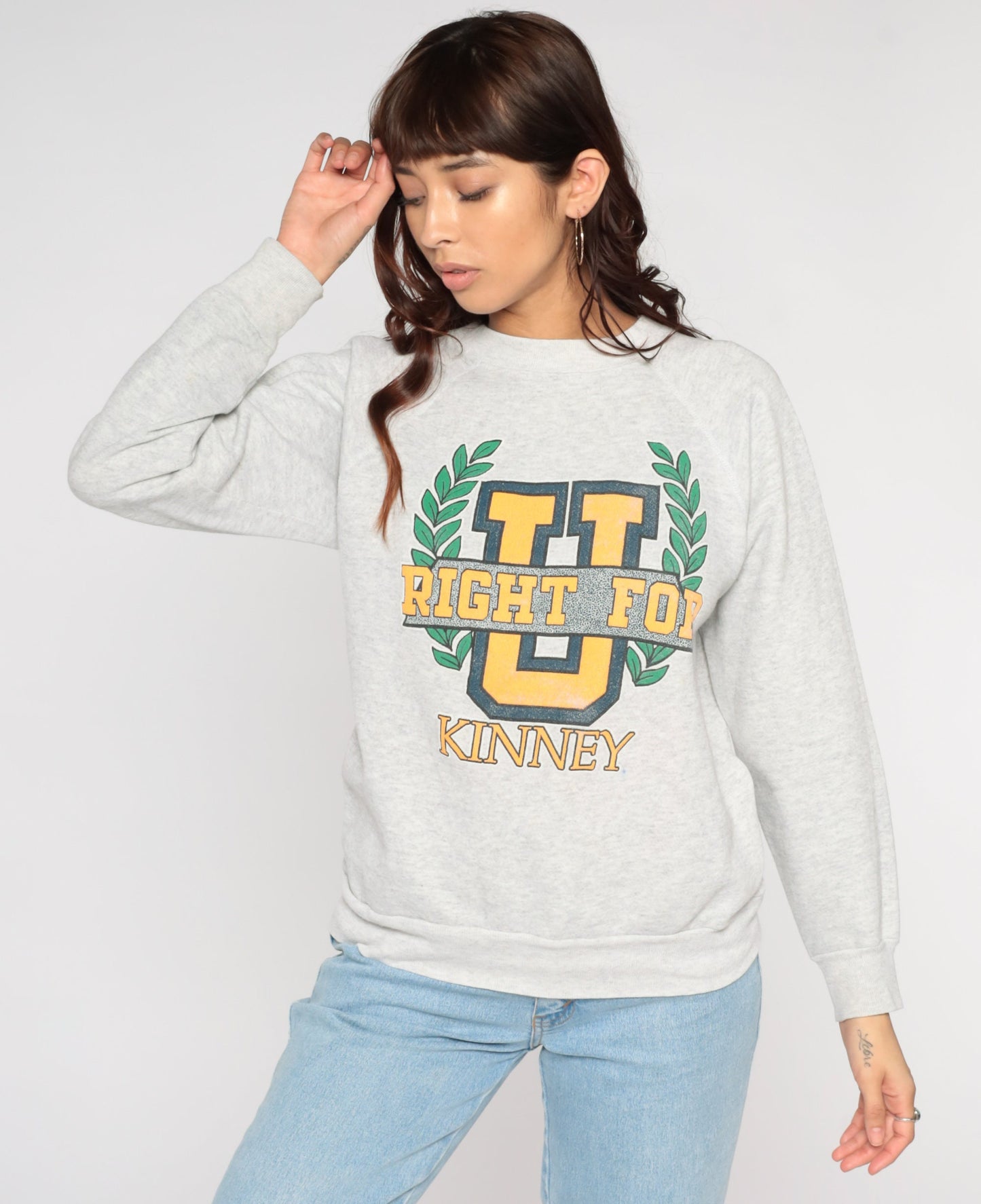 80s U Kinney University Graphic Sweatshirt Heather Grey Crewneck Medium