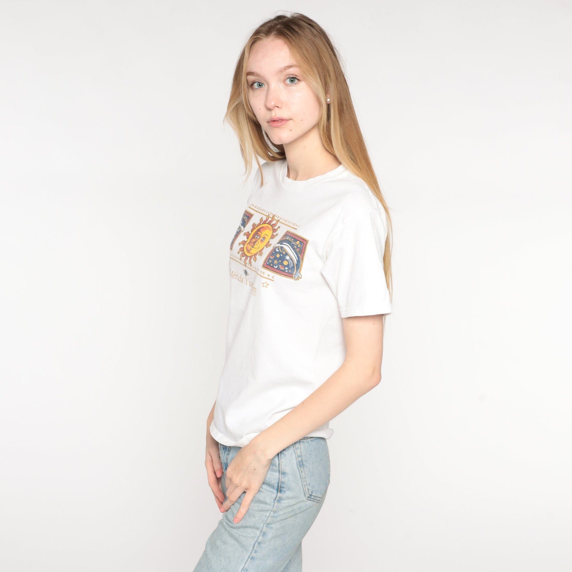 Y2K Merida Yucatan Dolphin Sun Graphic T-Shirt Cotton 00s Small