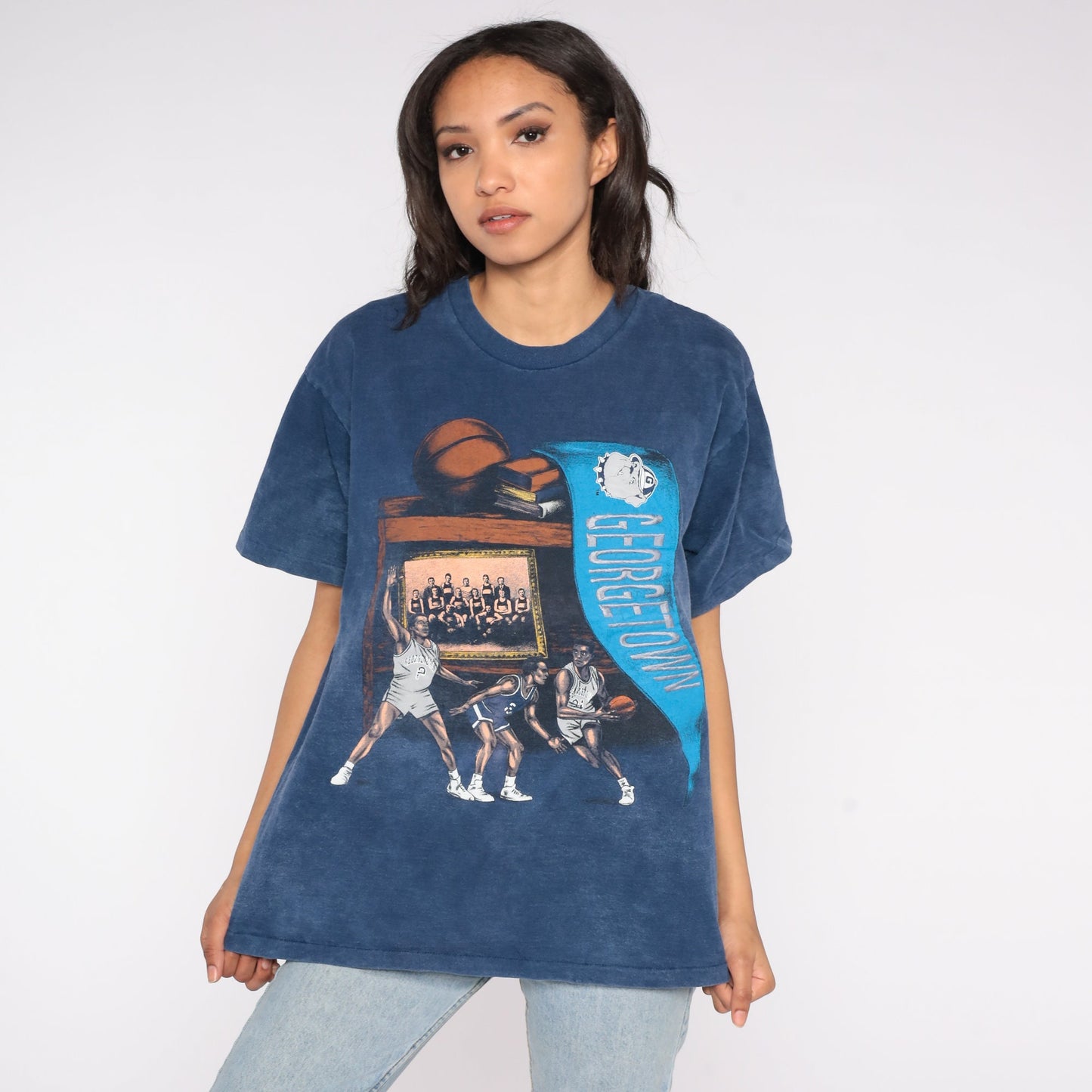 90s Georgetown Hoyas Basketball Graphic T-Shirt Cotton Tee Large L