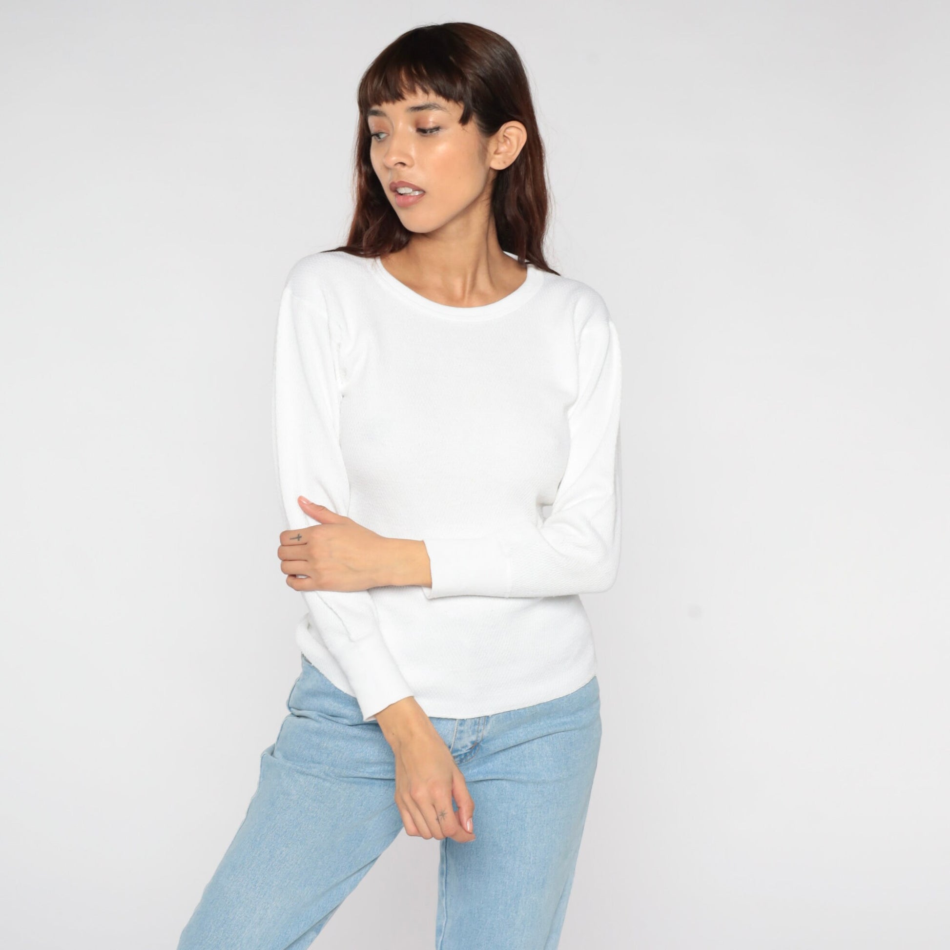 90s White Thermal Waffle Knit Long Sleeve Undershirt Small S