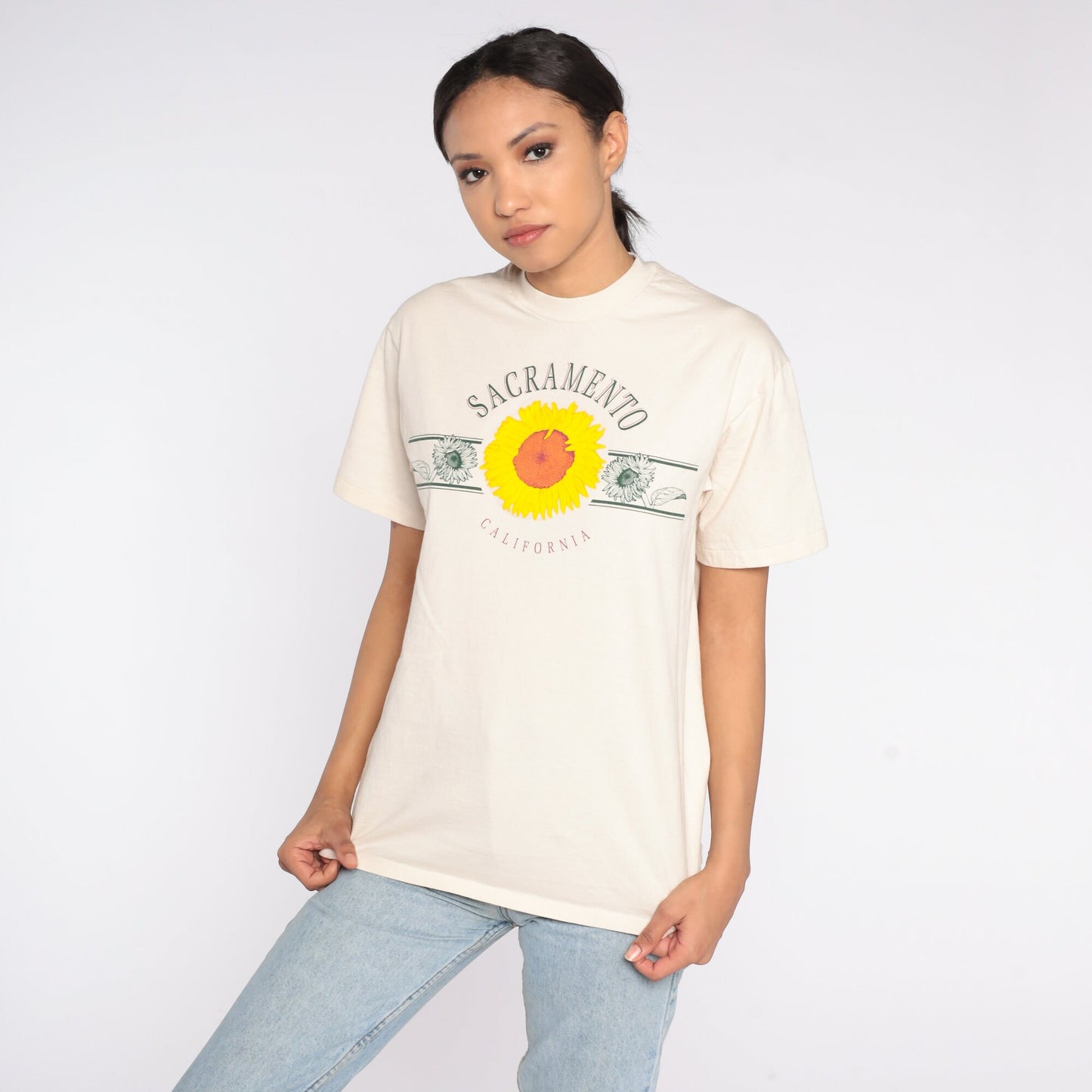 80s Sacramento California Sunflower Graphic T-Shirt Cotton Small