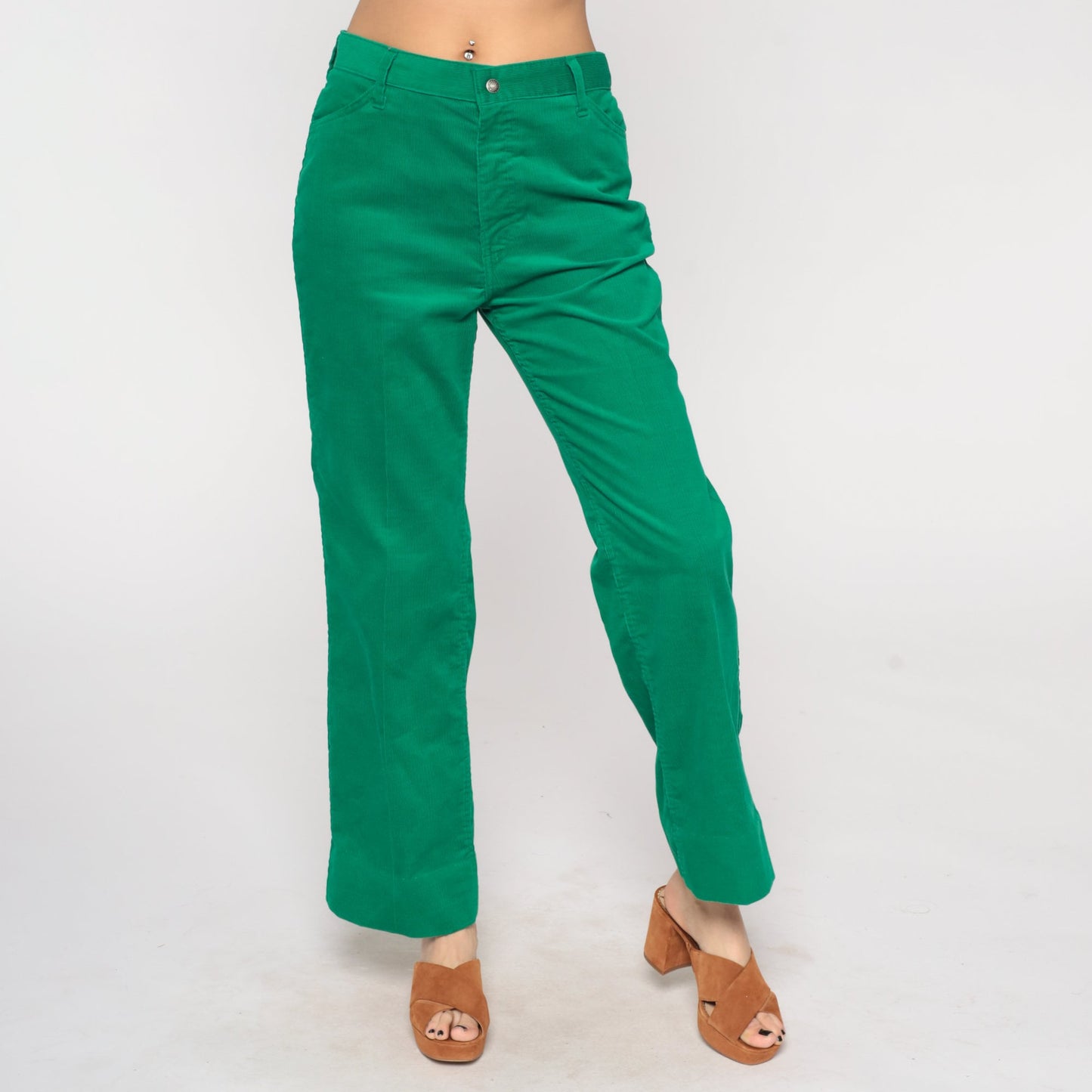 Levi's 80s Green Corduroy Pants High Rise Flared Trousers Men's 31