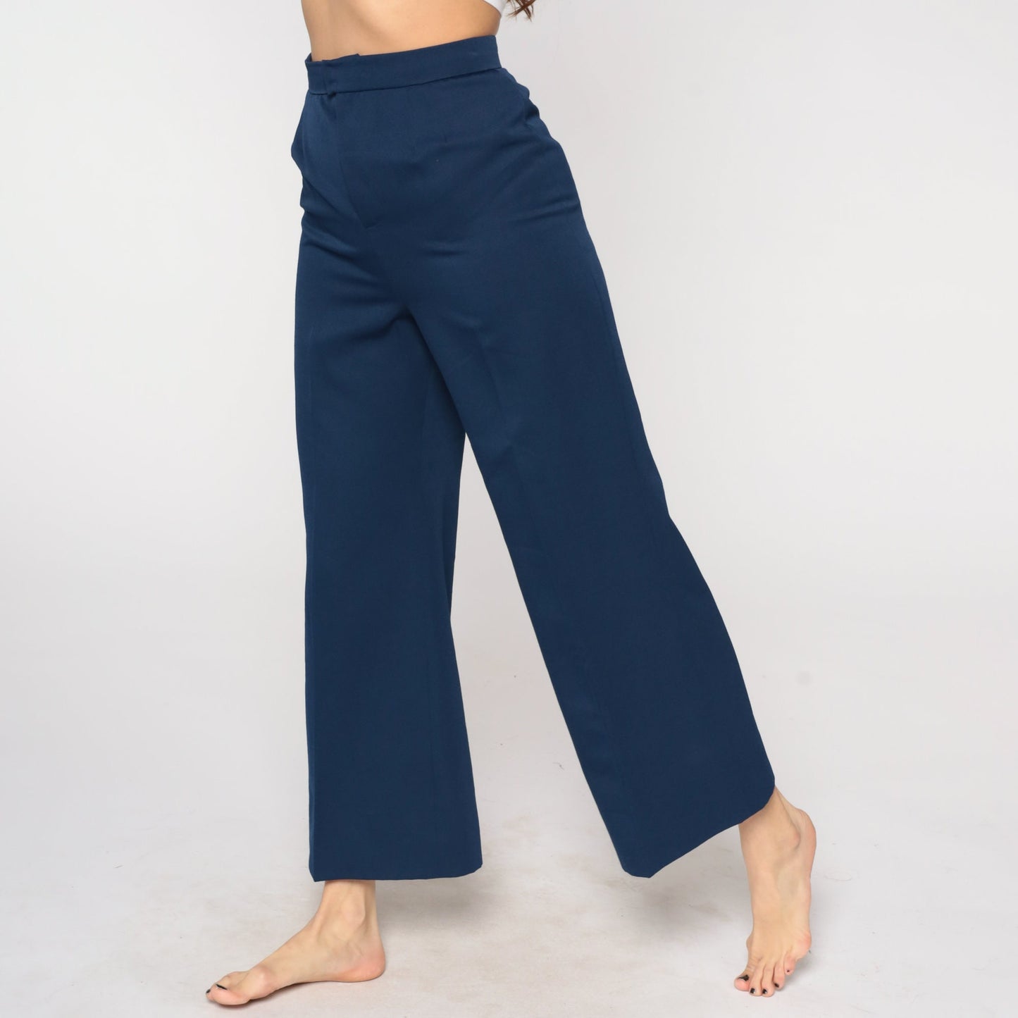 70s Navy Bell Bottom Trousers High Waist Flared Leg Small S