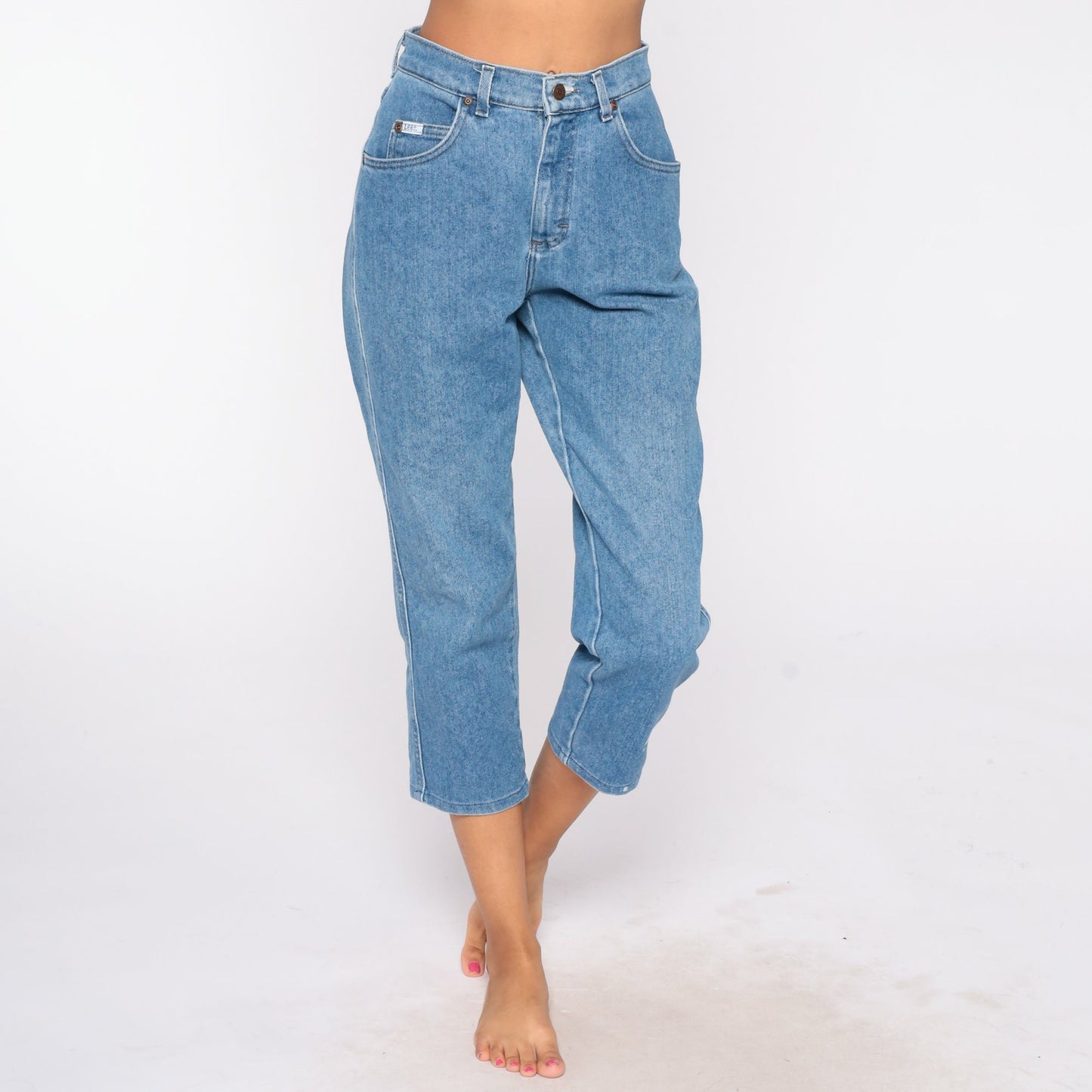 90s Lee High Waist Mom Jeans Blue Denim Tapered Ankle Small S