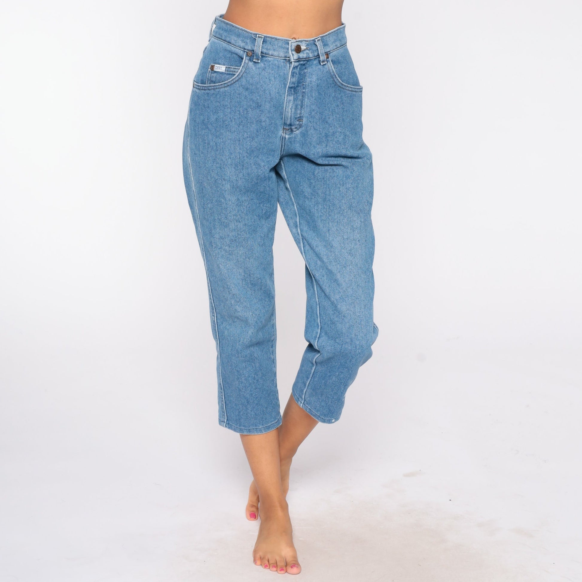 90s Lee High Waist Mom Jeans Blue Denim Tapered Ankle Small S