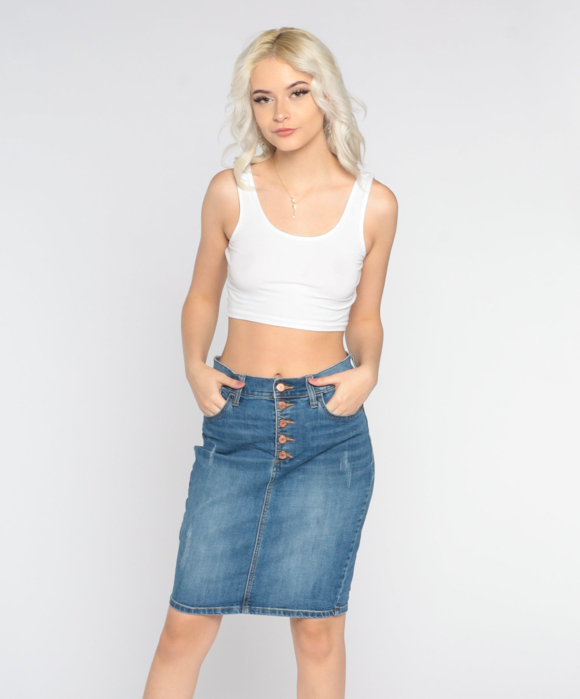 Guess Y2K Blue Denim Mini Skirt High Waist Pencil Cut Medium 29