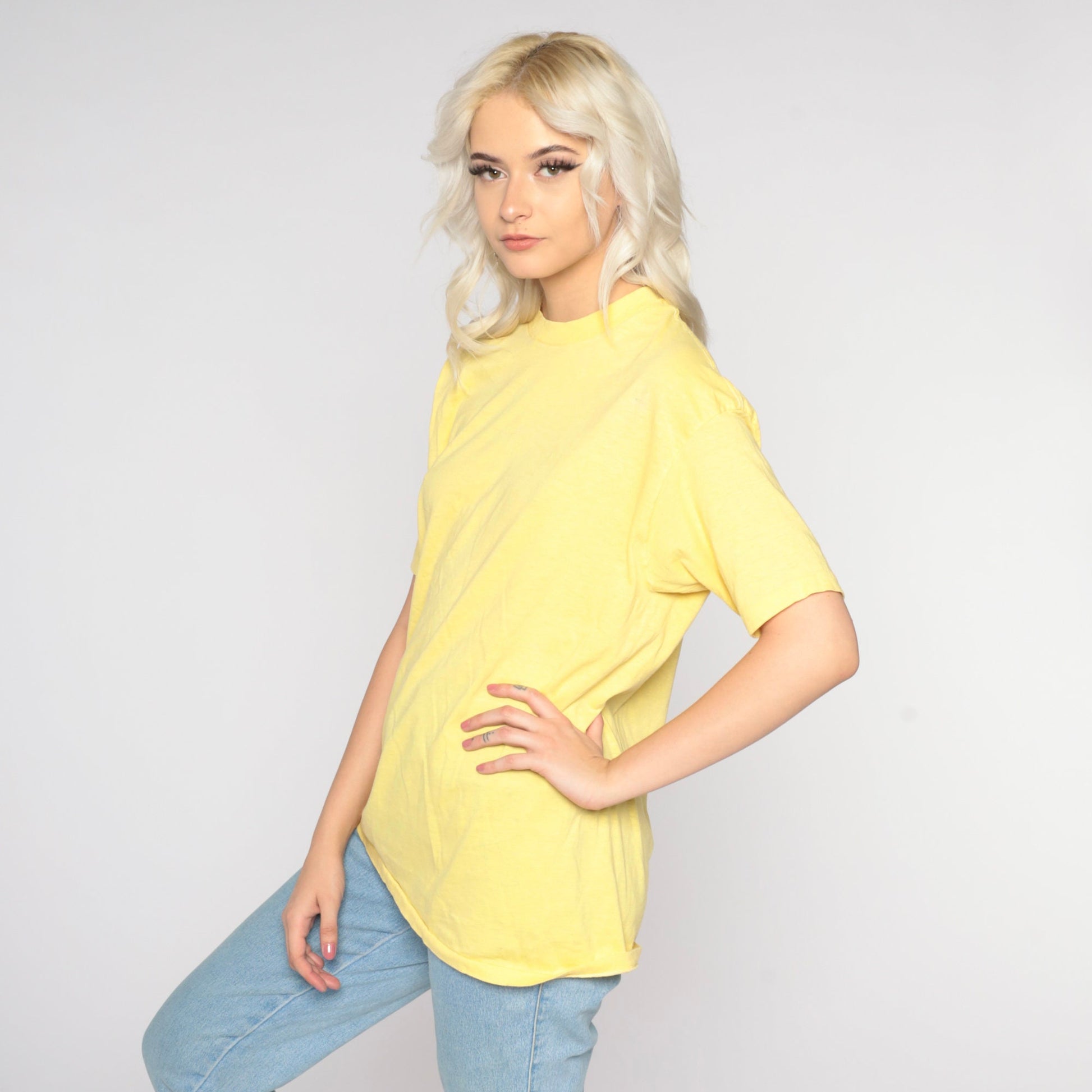 80s Rusty Rails Train Graphic T-Shirt Yellow Cotton Single Stitch Medium