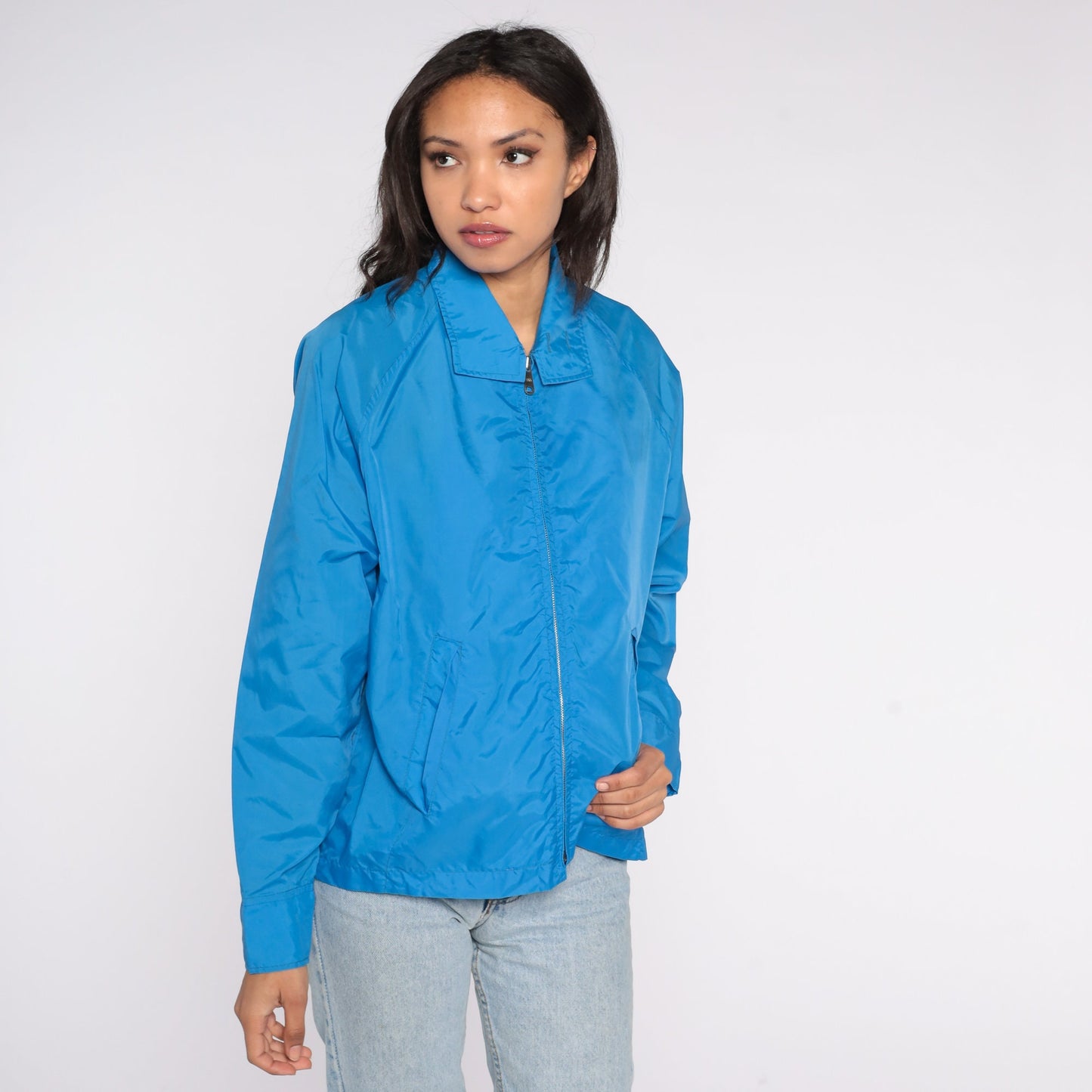 80s Blue Nylon Windbreaker Zip-Up Jacket Men's Extra Small