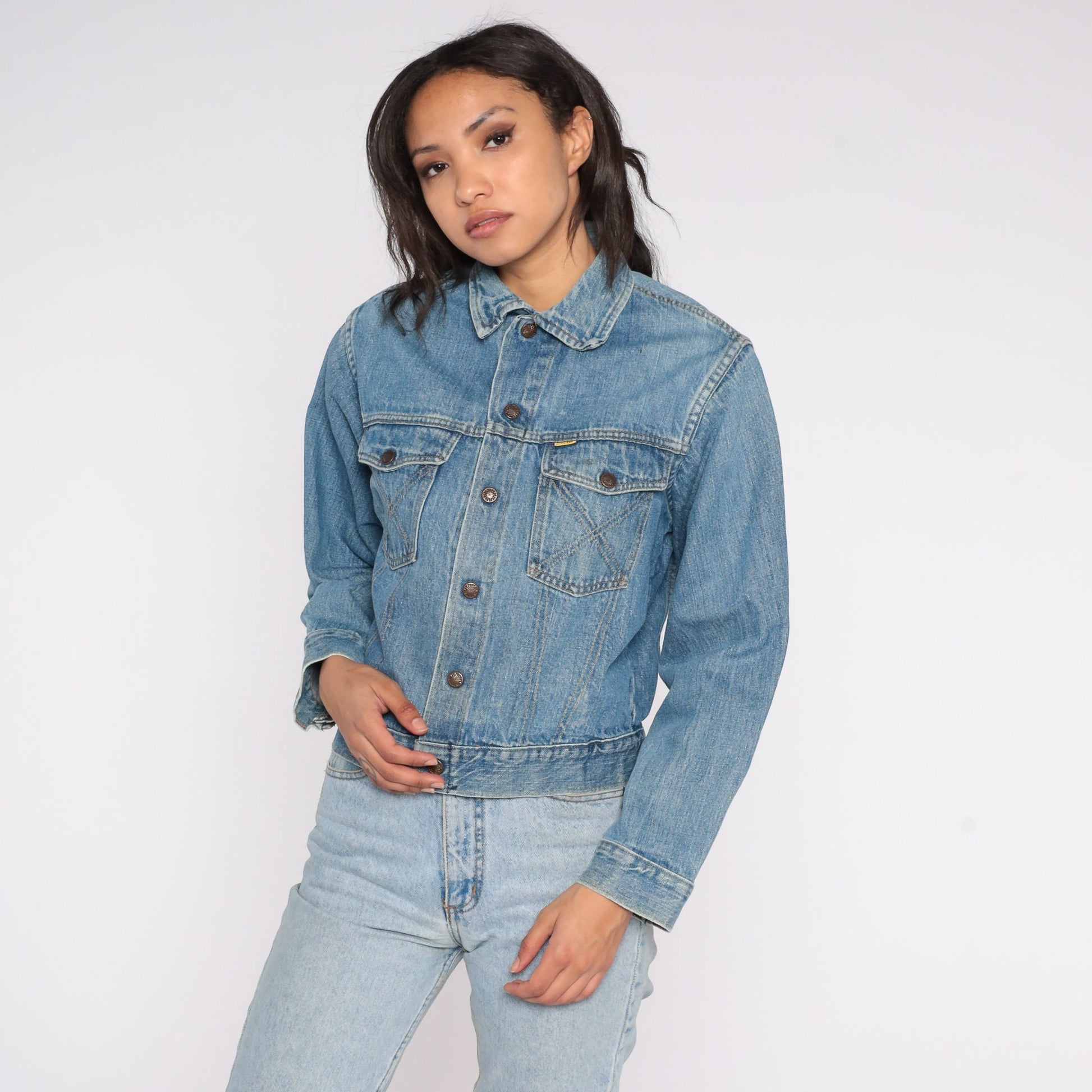 80s Big Yank Denim Jacket Blue Button-Up Trucker Coat Extra Small XS