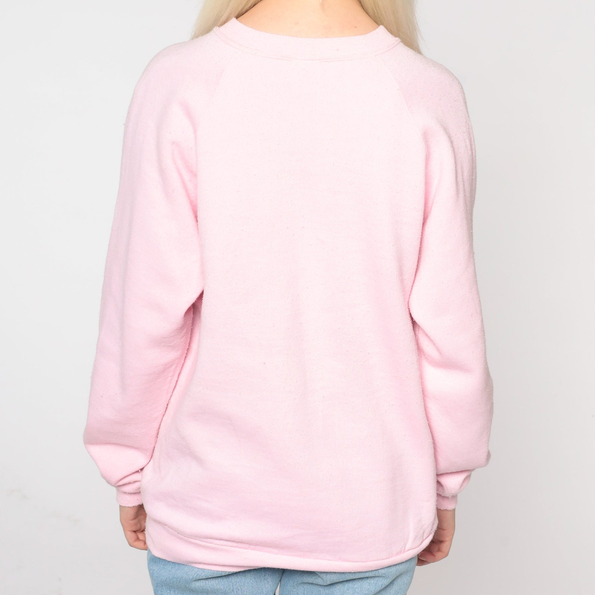 90s Jerzees Floral Sweatshirt Baby Pink Glitter Graphic Raglan Large