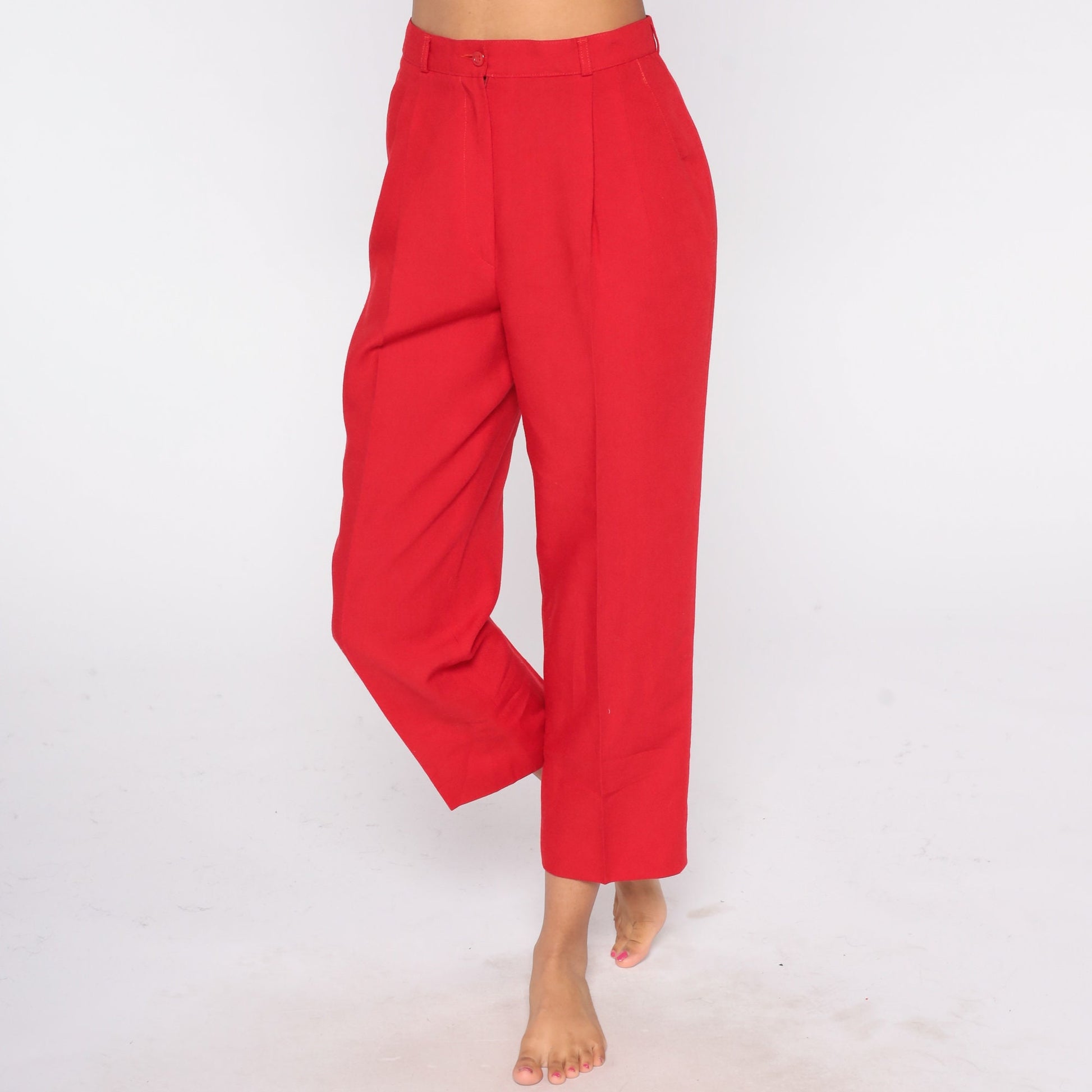 70s Red Straight Leg Trousers High Rise Vintage 1970s Medium