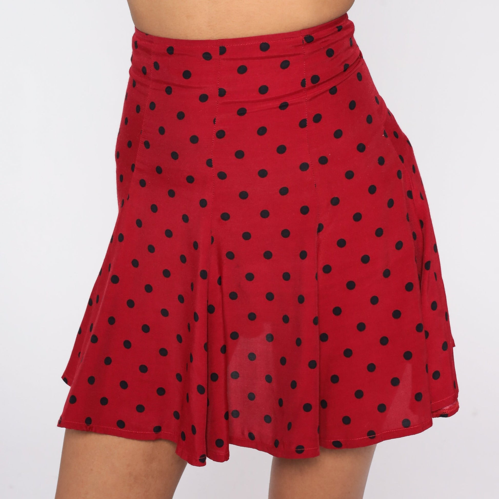 90s Red Polka Dot Pleated Mini Skirt High Waisted XXS