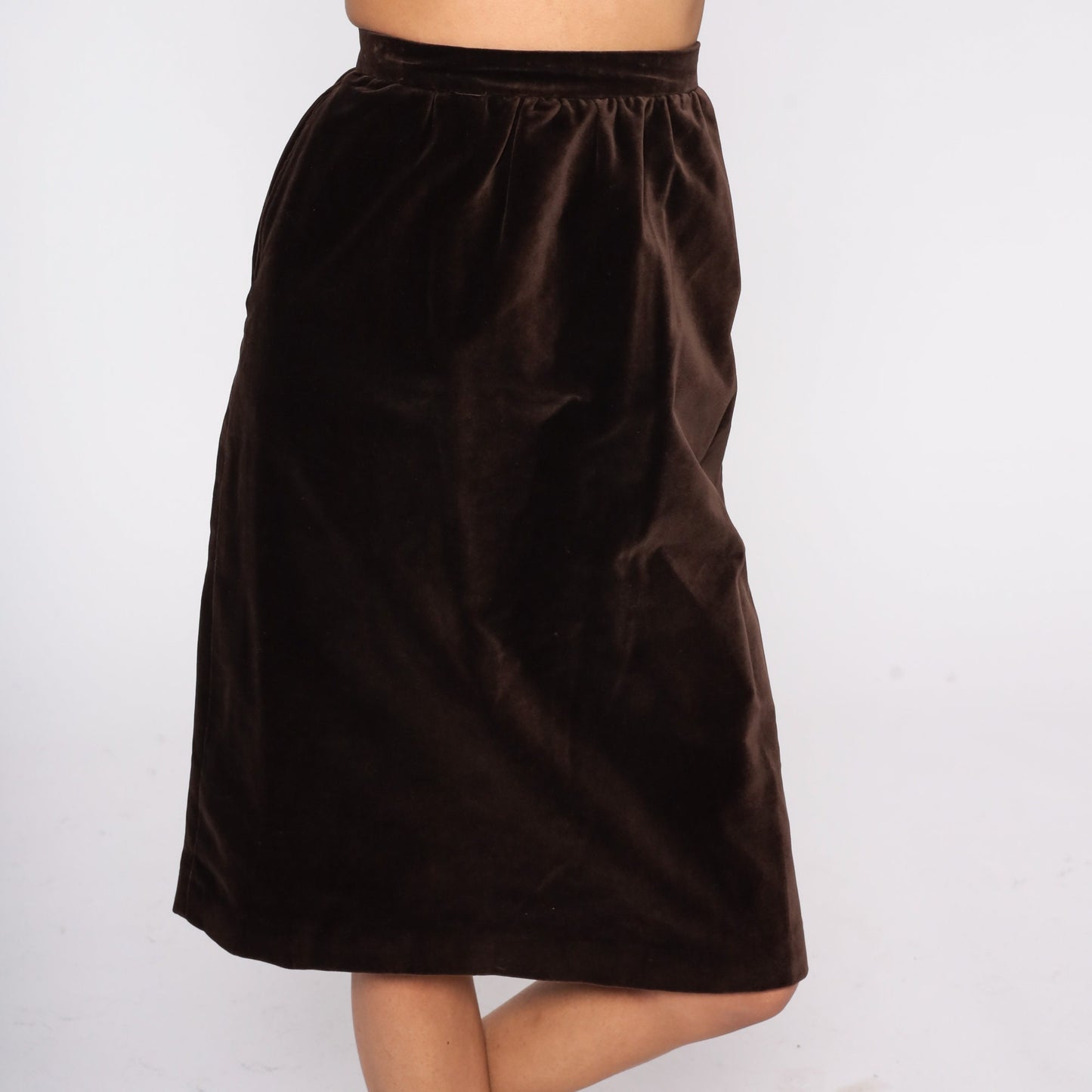 90s Brown Velvet Pencil Skirt High Waisted Midi Extra Small