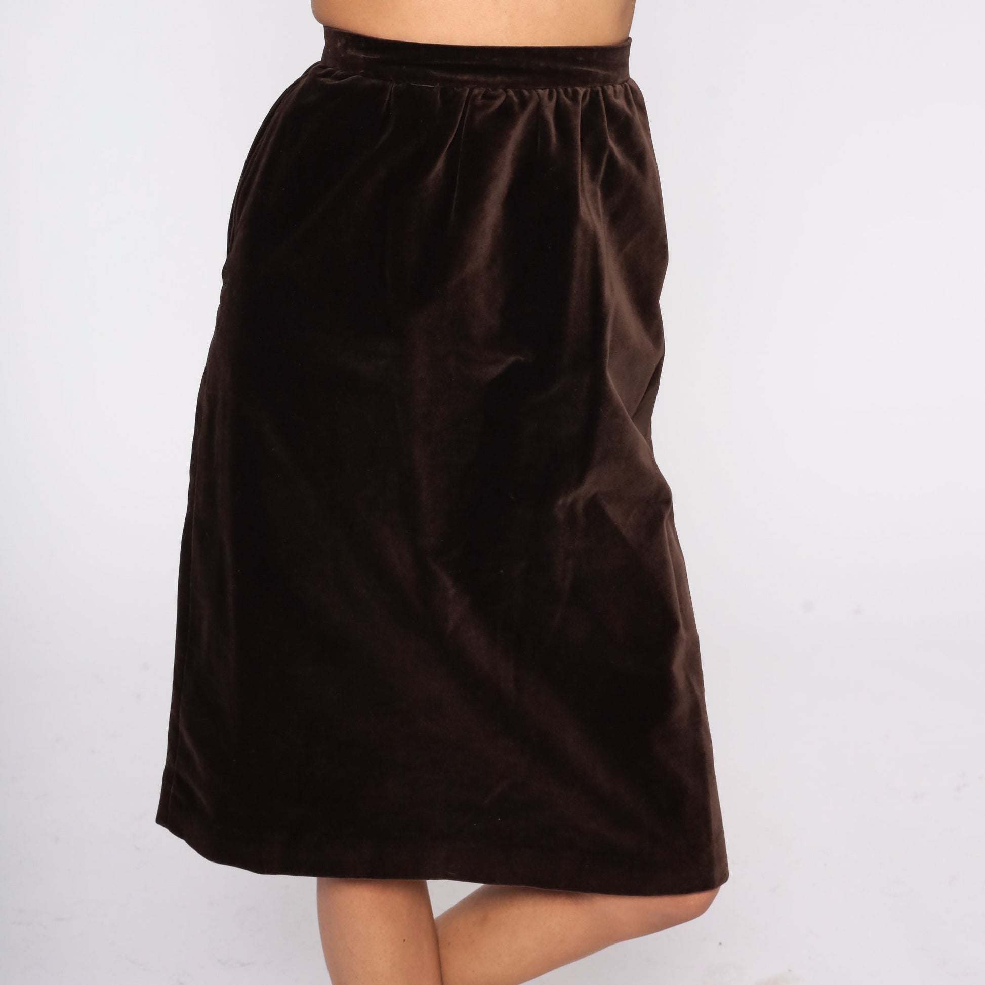 90s Brown Velvet Pencil Skirt High Waisted Midi Extra Small