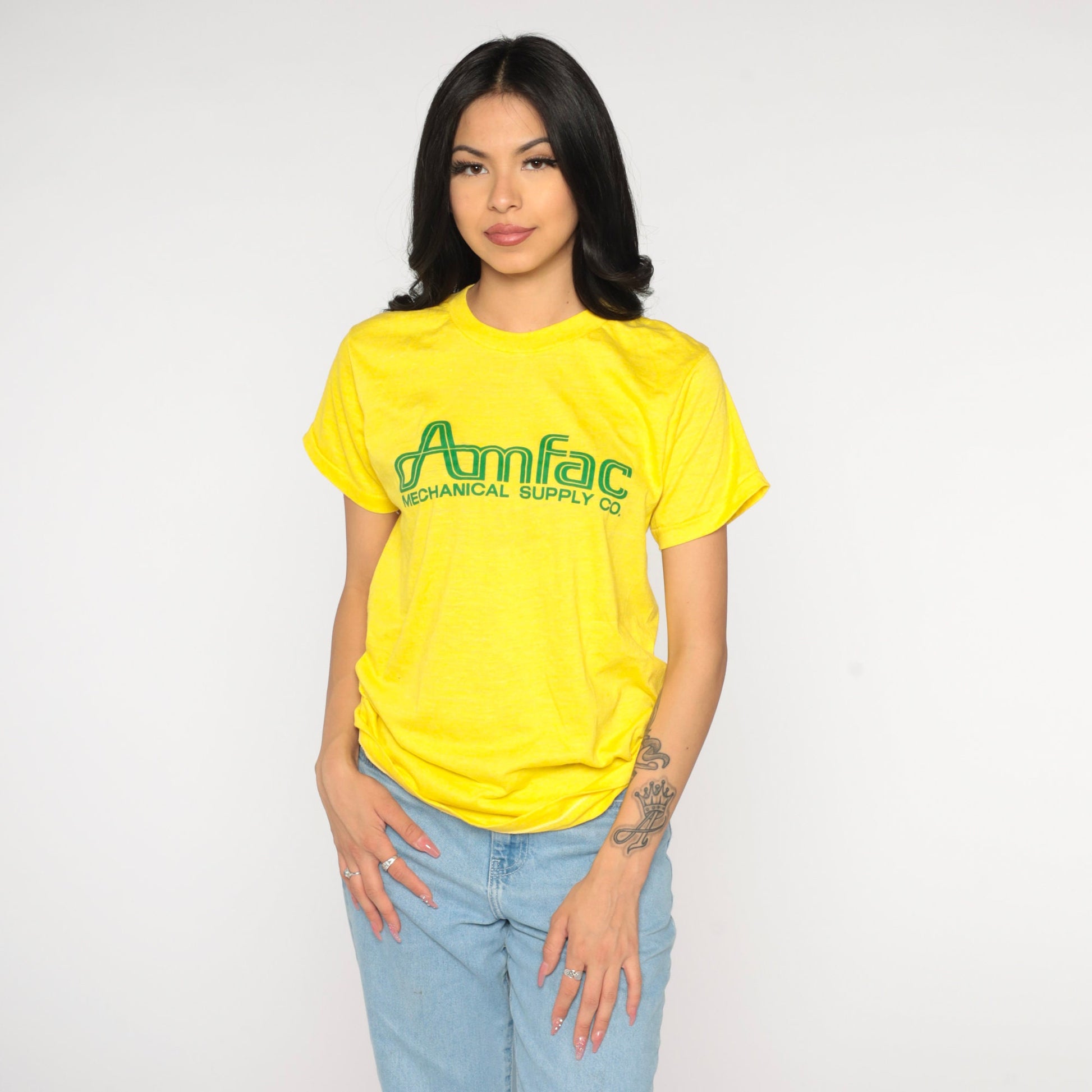 80s Amfac Mechanical Supply Co Yellow Graphic T-Shirt Single Stitch Medium