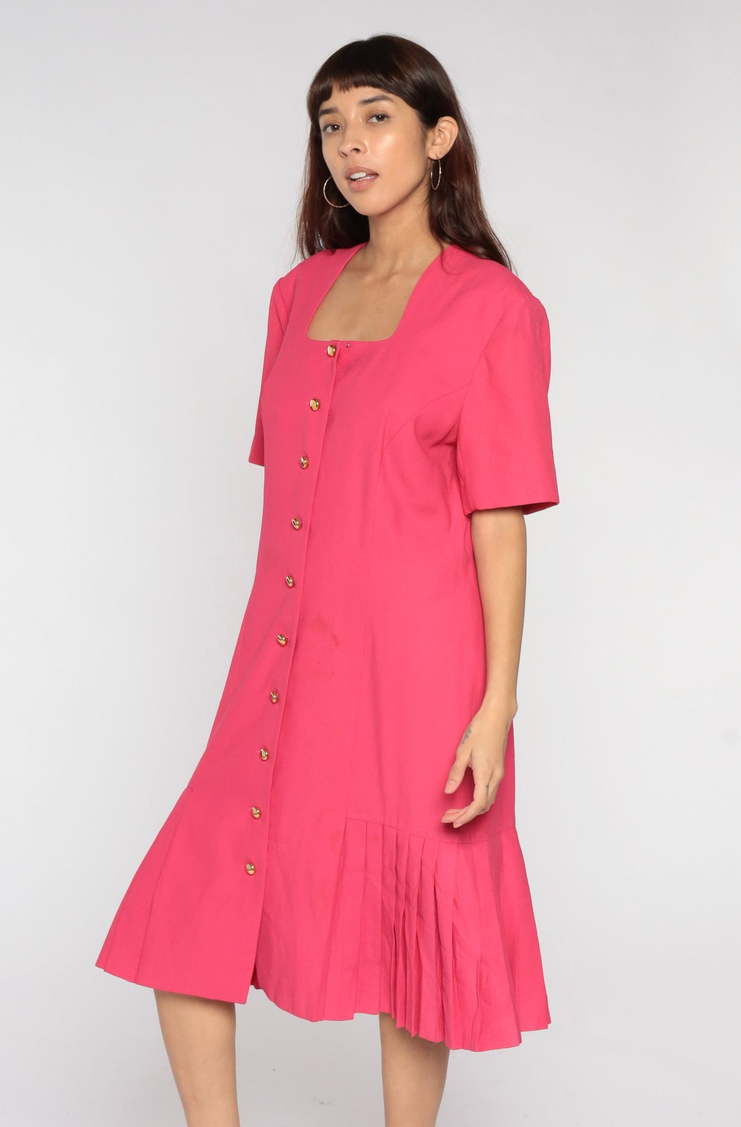 80s Liz Claiborne Pink Button-Up Midi Dress Drop Waist Shift Extra Large XL