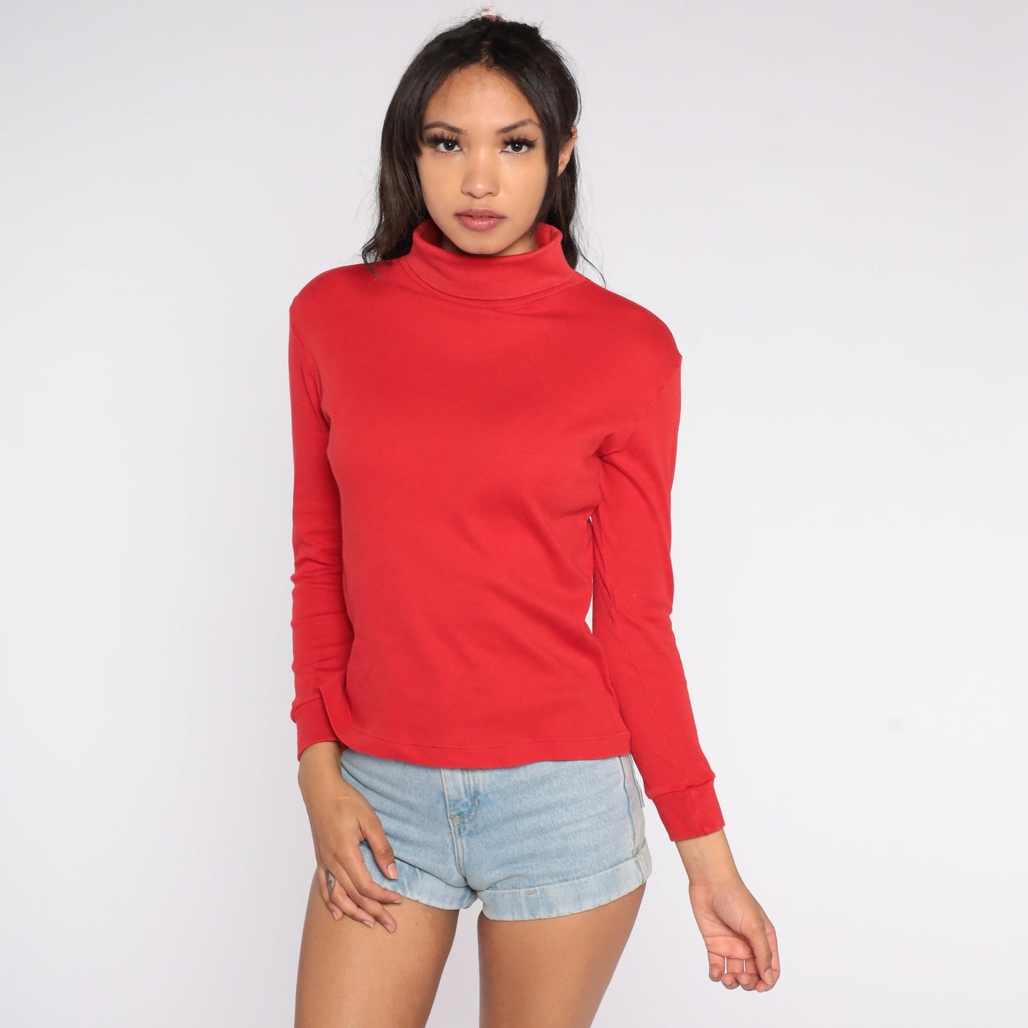 90s Red Turtleneck Long Sleeve Pullover Cotton Blend Medium
