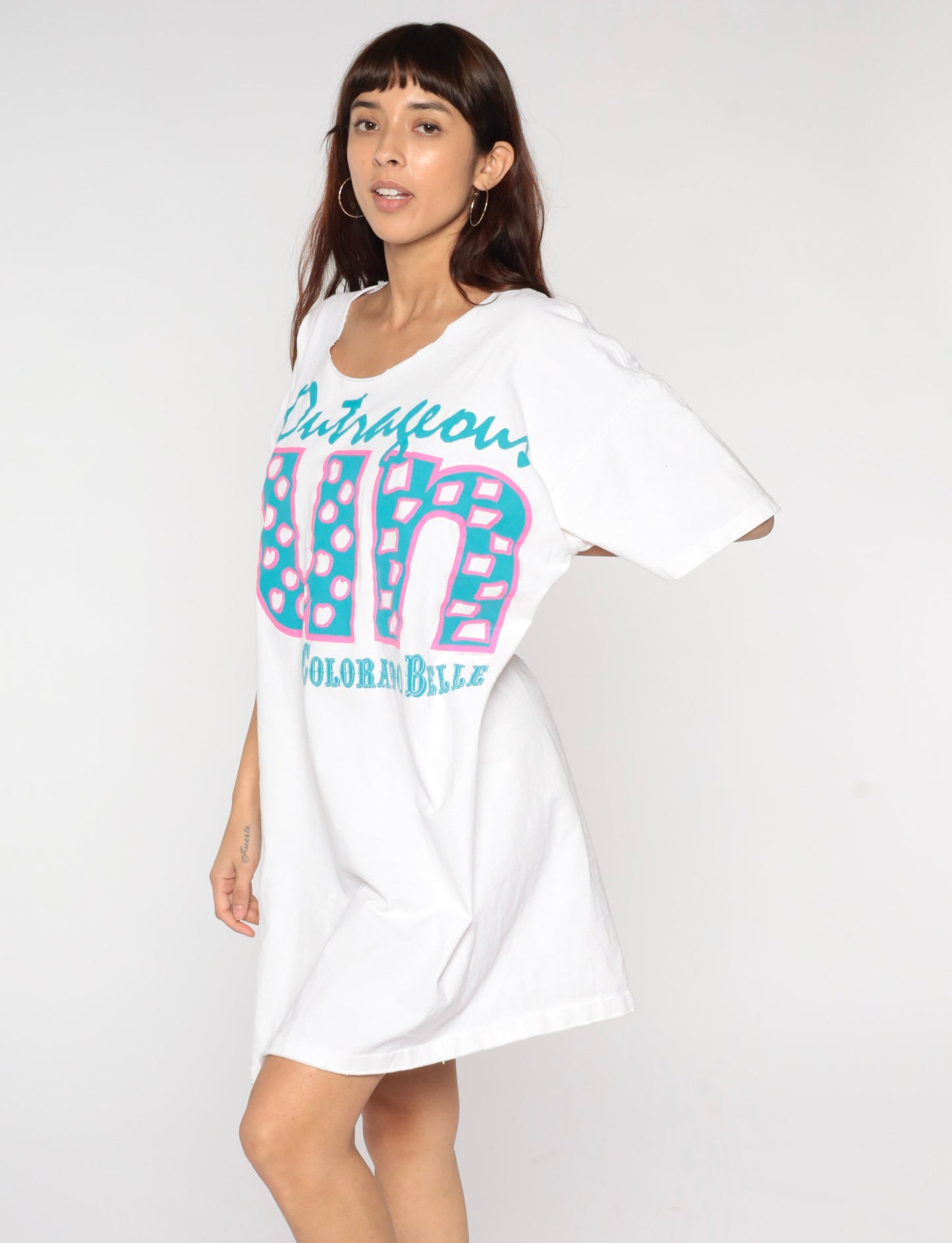 90s Colorado Belle Casino T Shirt Dress White Graphic Minidress One Size