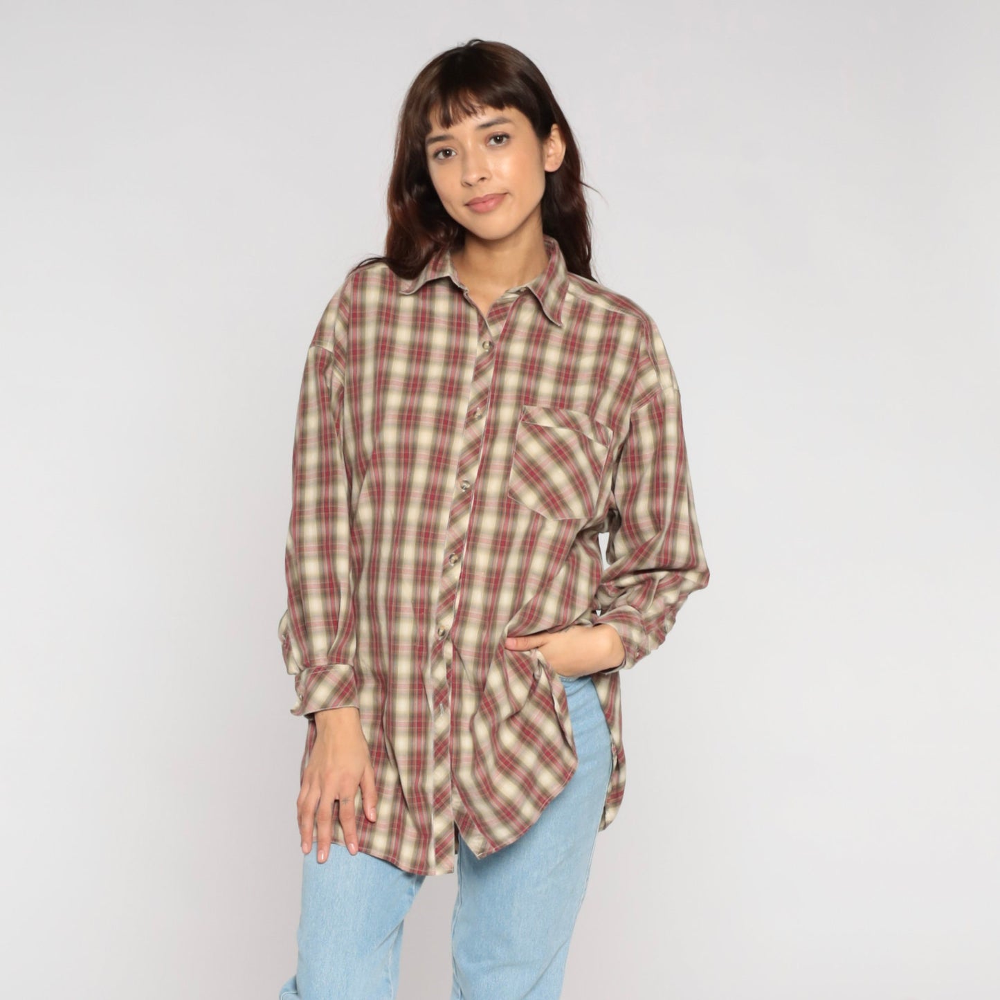 Y2K Victoria's Secret Country Red Plaid Button-Up Blouse Small
