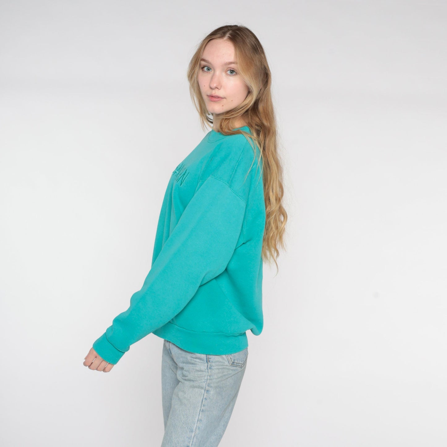 90s Salishan Oregon Gleneden Beach Spa Resort Embroidered Sweatshirt Teal Cotton Medium Large