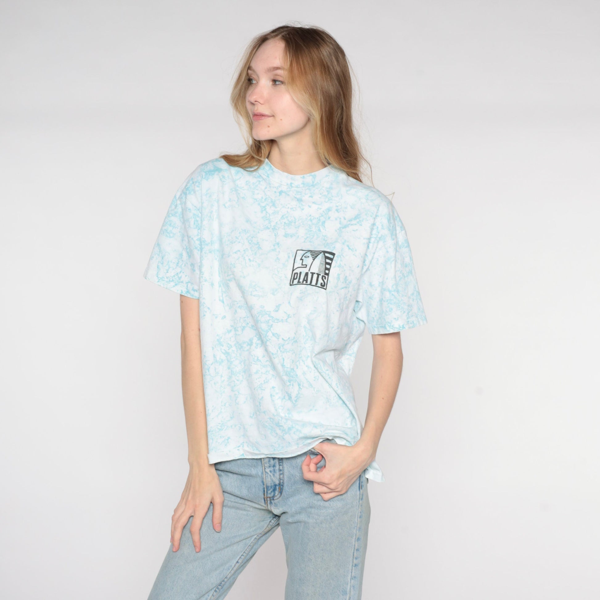 90s Platts Surf Tie Dye Graphic T-Shirt Blue White Go Hard Large L