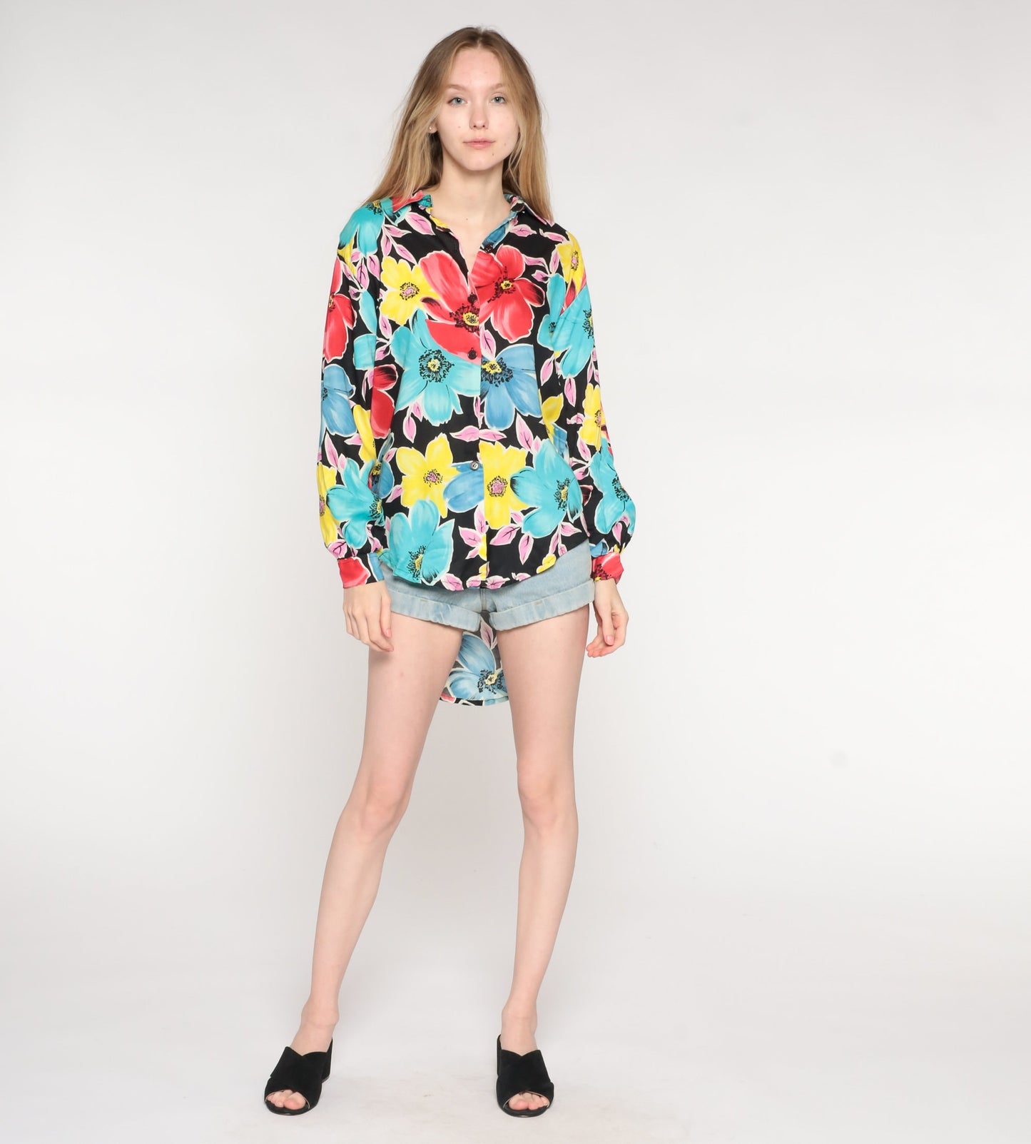90s Diane von Furstenberg Floral Button Up Blouse Long Sleeve Small S