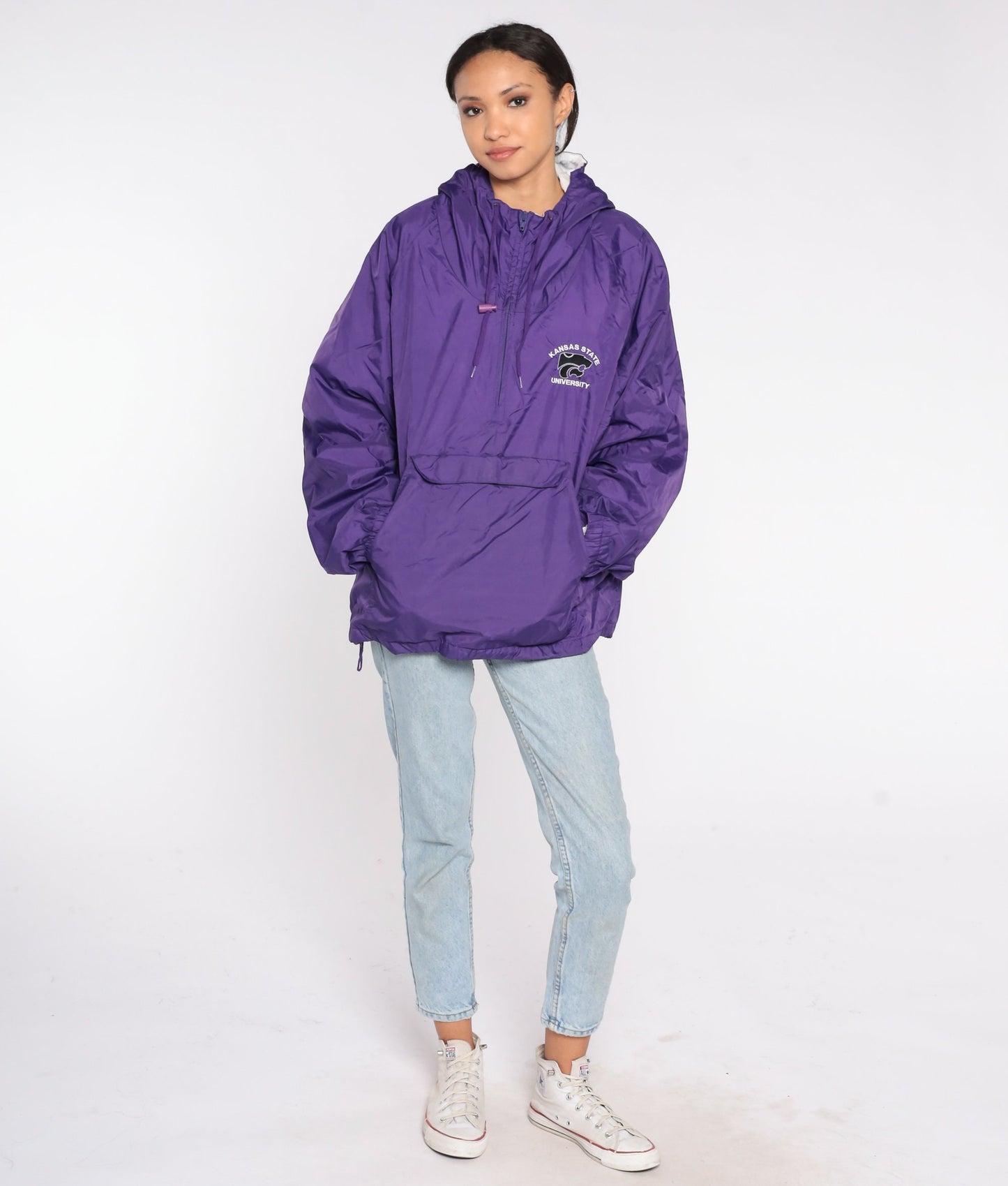 Y2K Kansas State University Purple Hooded Windbreaker Half Zip Extra Large XXL