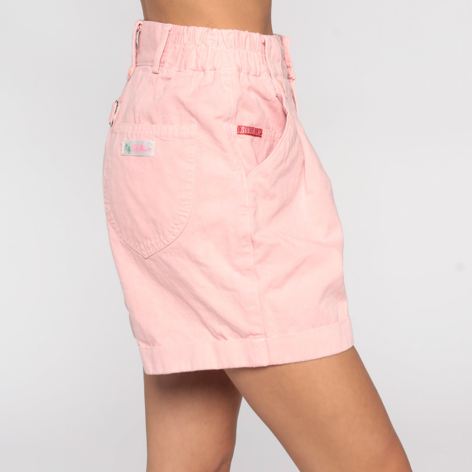 Y2K Baby Pink Pleated High-Waist Shorts Cotton Small
