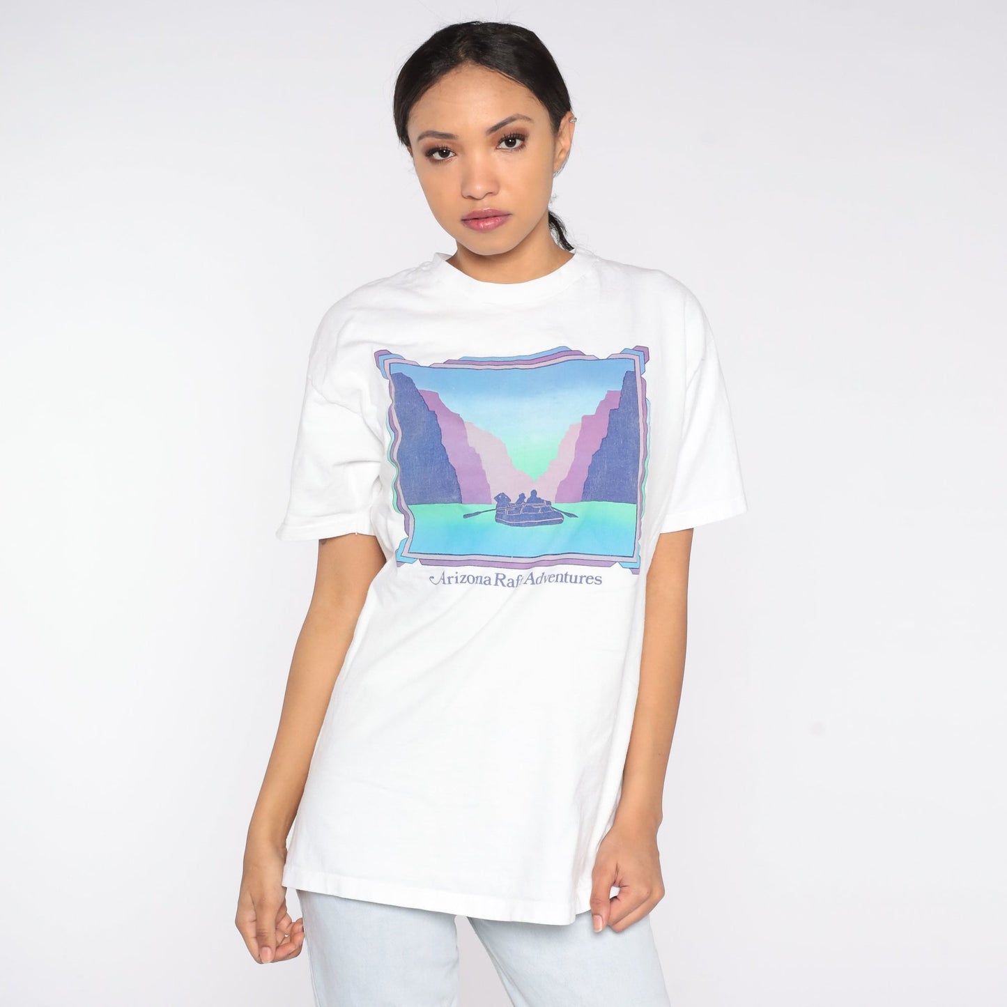 90s Arizona Raft Adventures Graphic T-Shirt White Cotton Tee Extra Large
