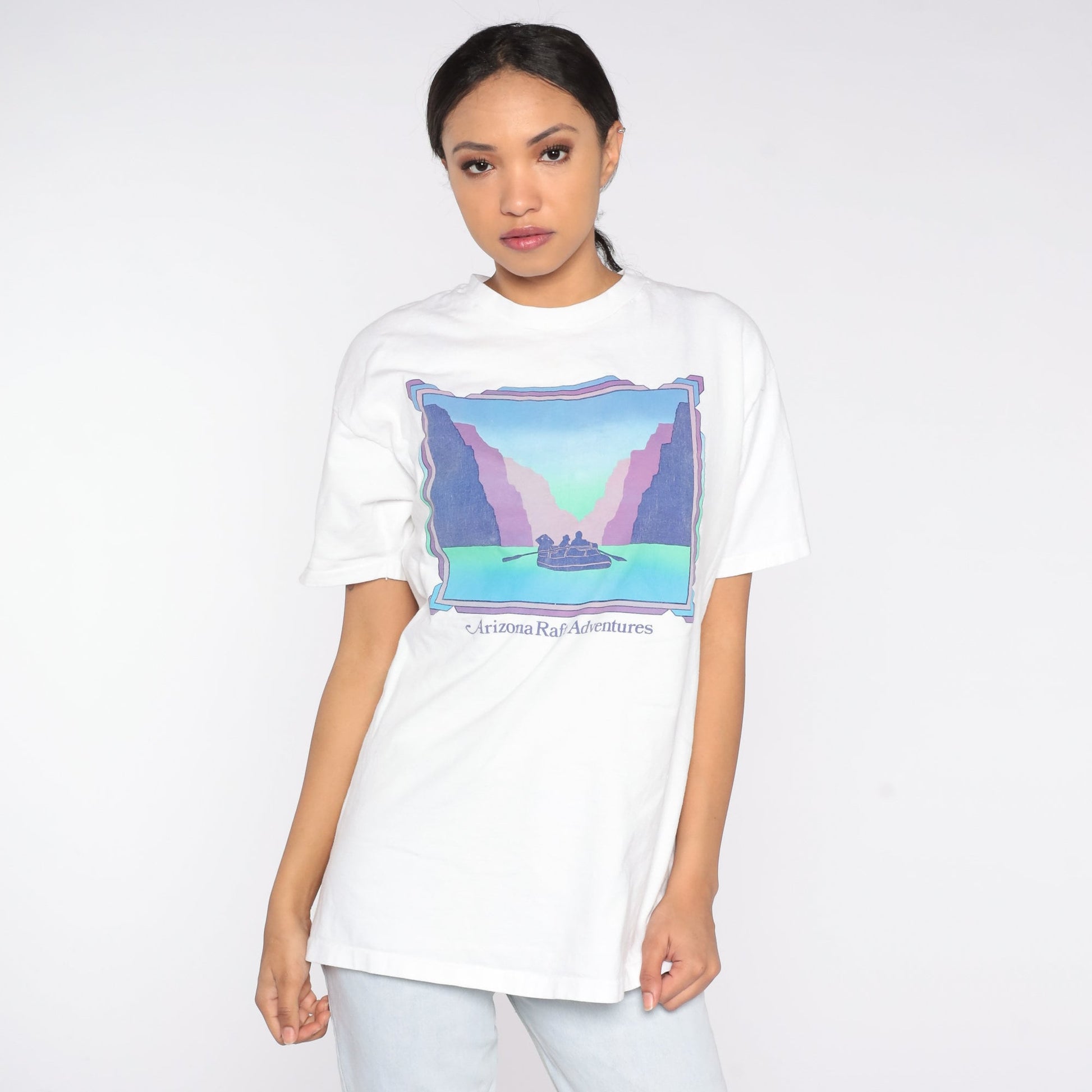 90s Arizona Raft Adventures Graphic T-Shirt White Cotton Tee Extra Large