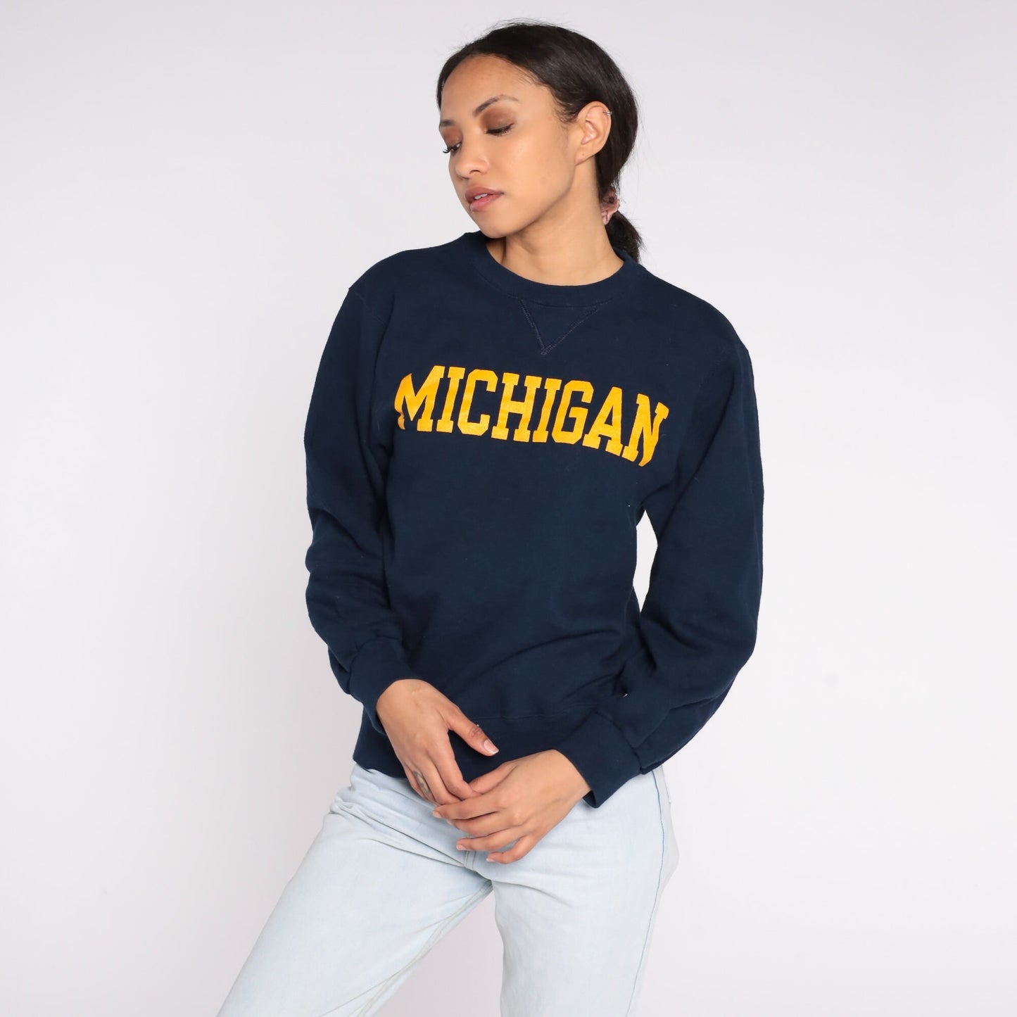 90s Champion University of Michigan Wolverines Navy Crewneck Sweatshirt Medium