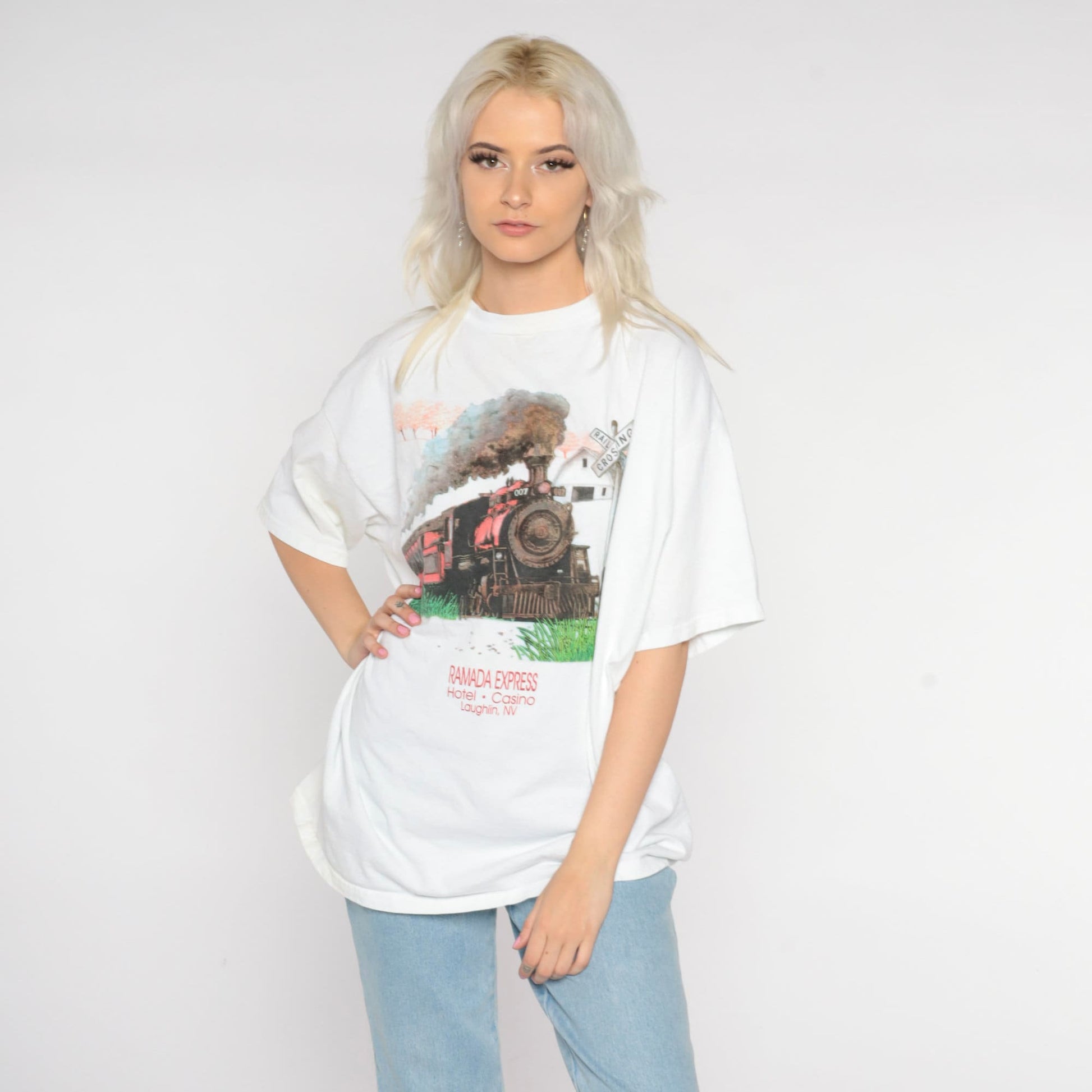 90s Ramada Express Hotel Casino Laughlin Nevada Train Graphic Tee Large L