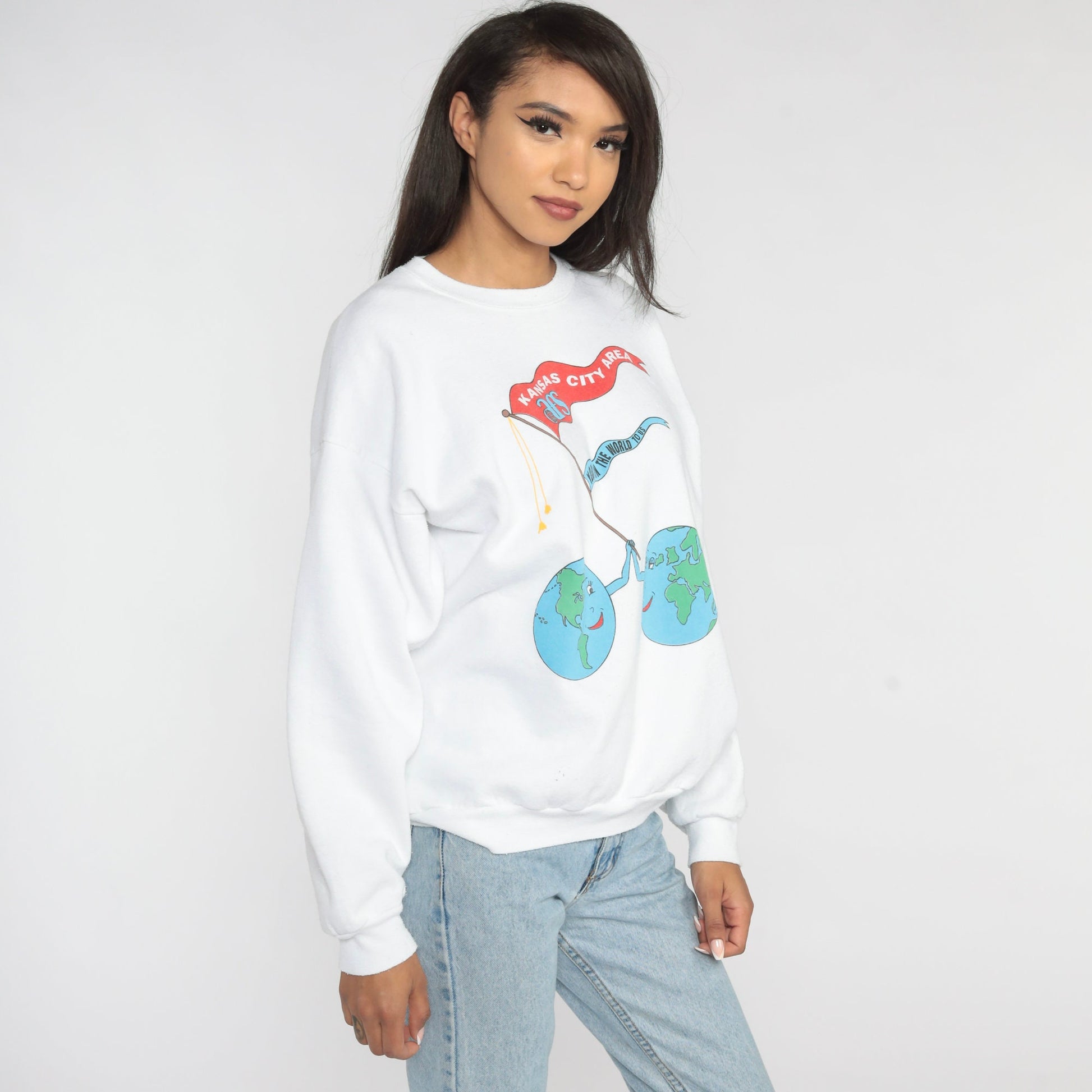 90s Kansas City AFS Earth Graphic Sweatshirt Crewneck Cotton Blend Large L
