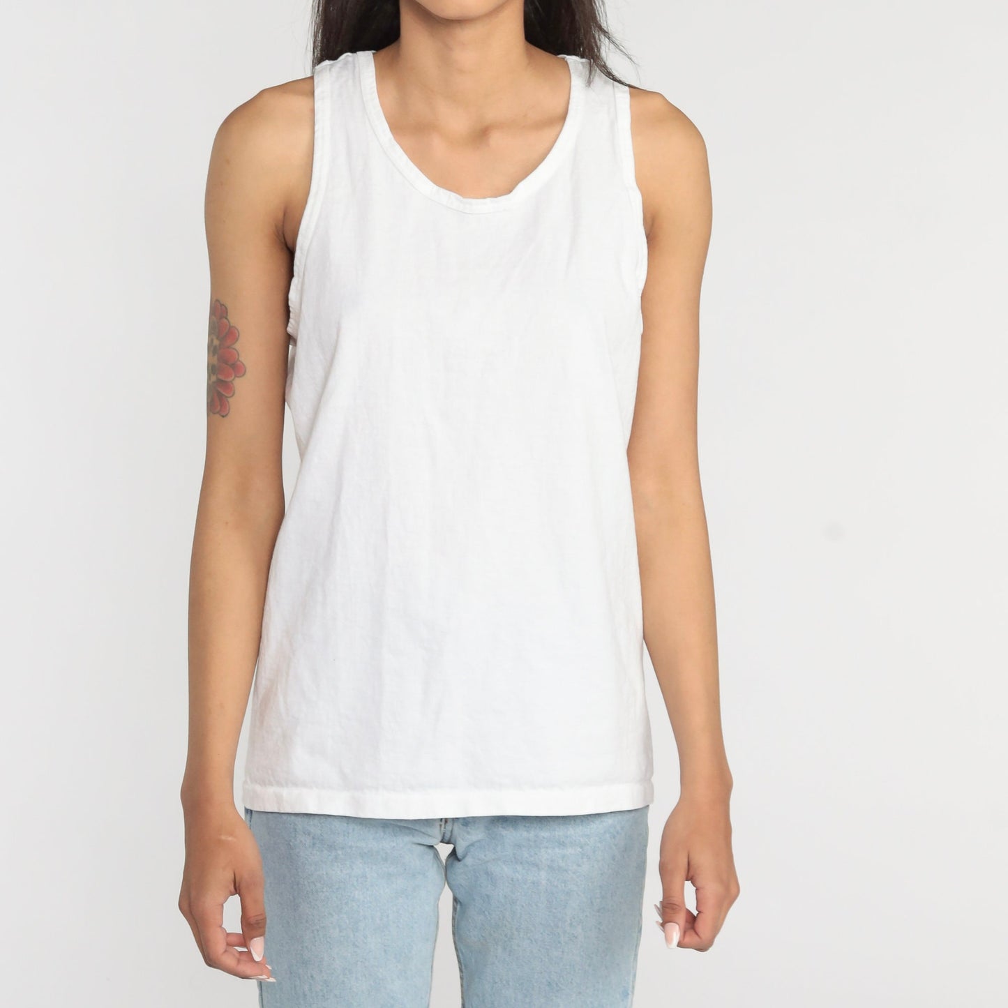 90s Anvil White Cotton Tank Top Plain Sleeveless Medium
