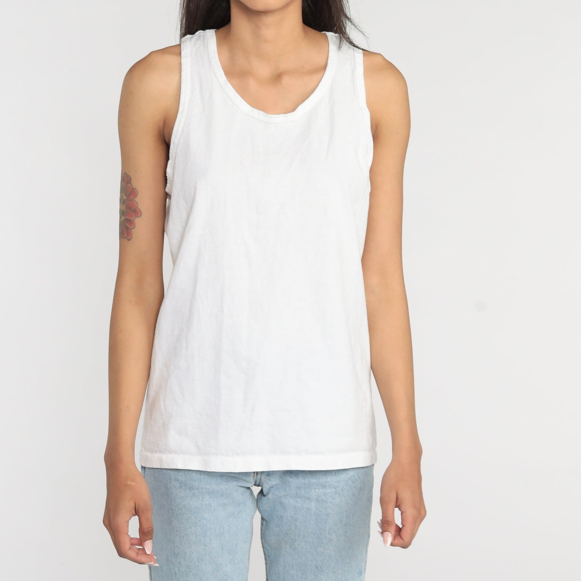 90s Anvil White Cotton Tank Top Plain Sleeveless Medium