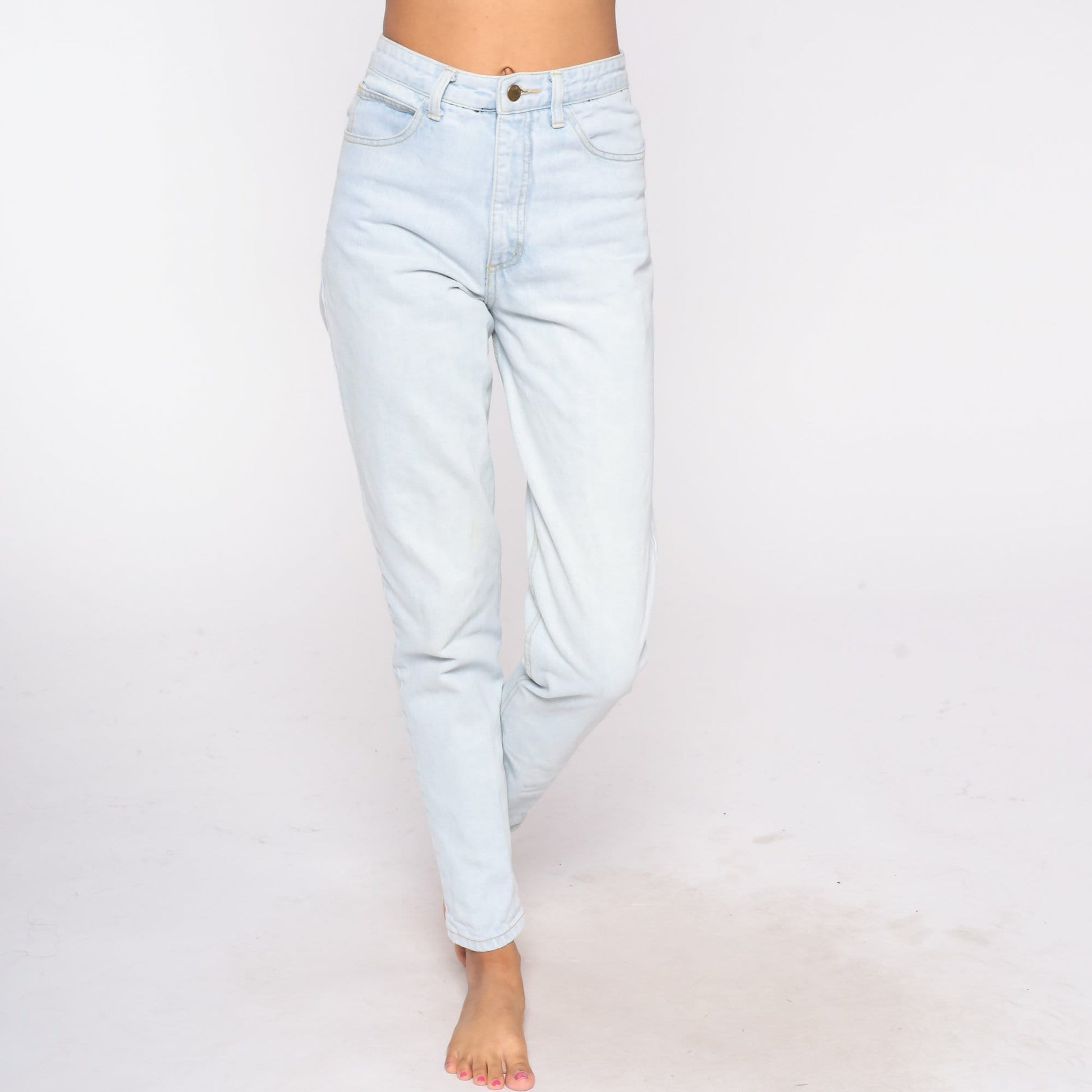 90s Guess High Waisted Tapered Jeans Light Stone Wash Denim Small S