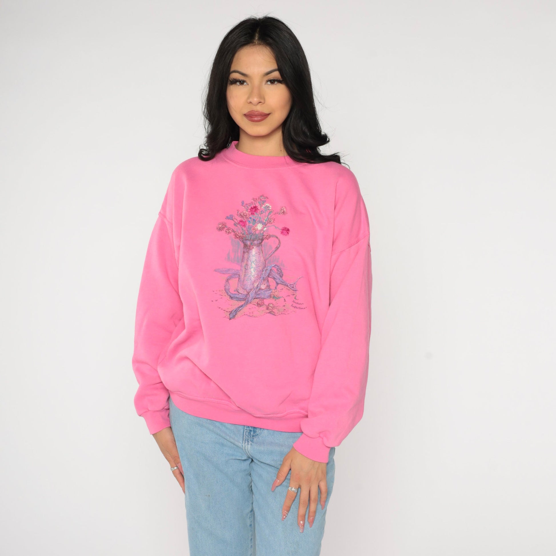 90s Northern Reflections Flower Pot Sweatshirt Hot Pink Graphic Large L