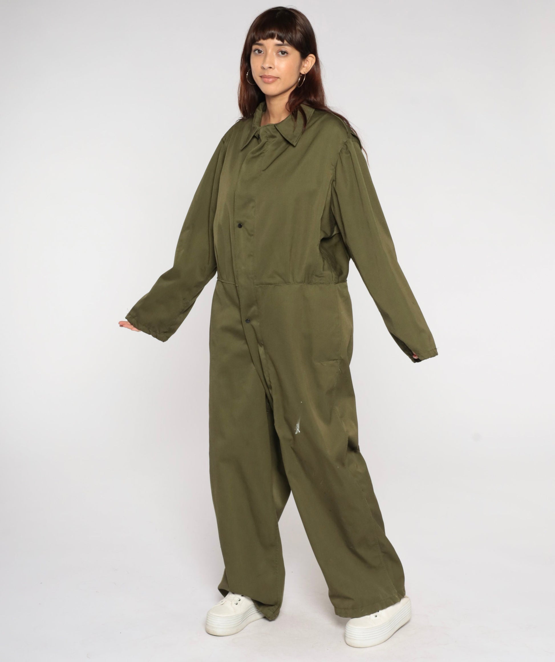 90s Army Olive Green Jumpsuit Military Coveralls Long Sleeve Men's Medium