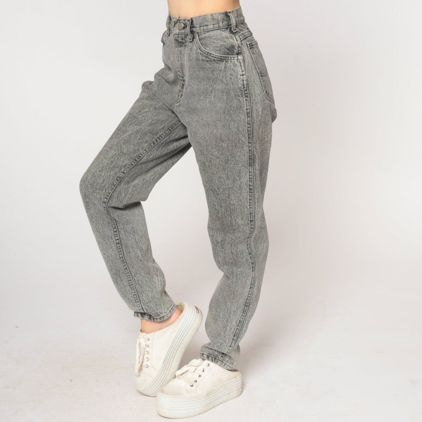 90s Lee Mom Jeans Grey Acid Wash High Waist Denim Extra Small