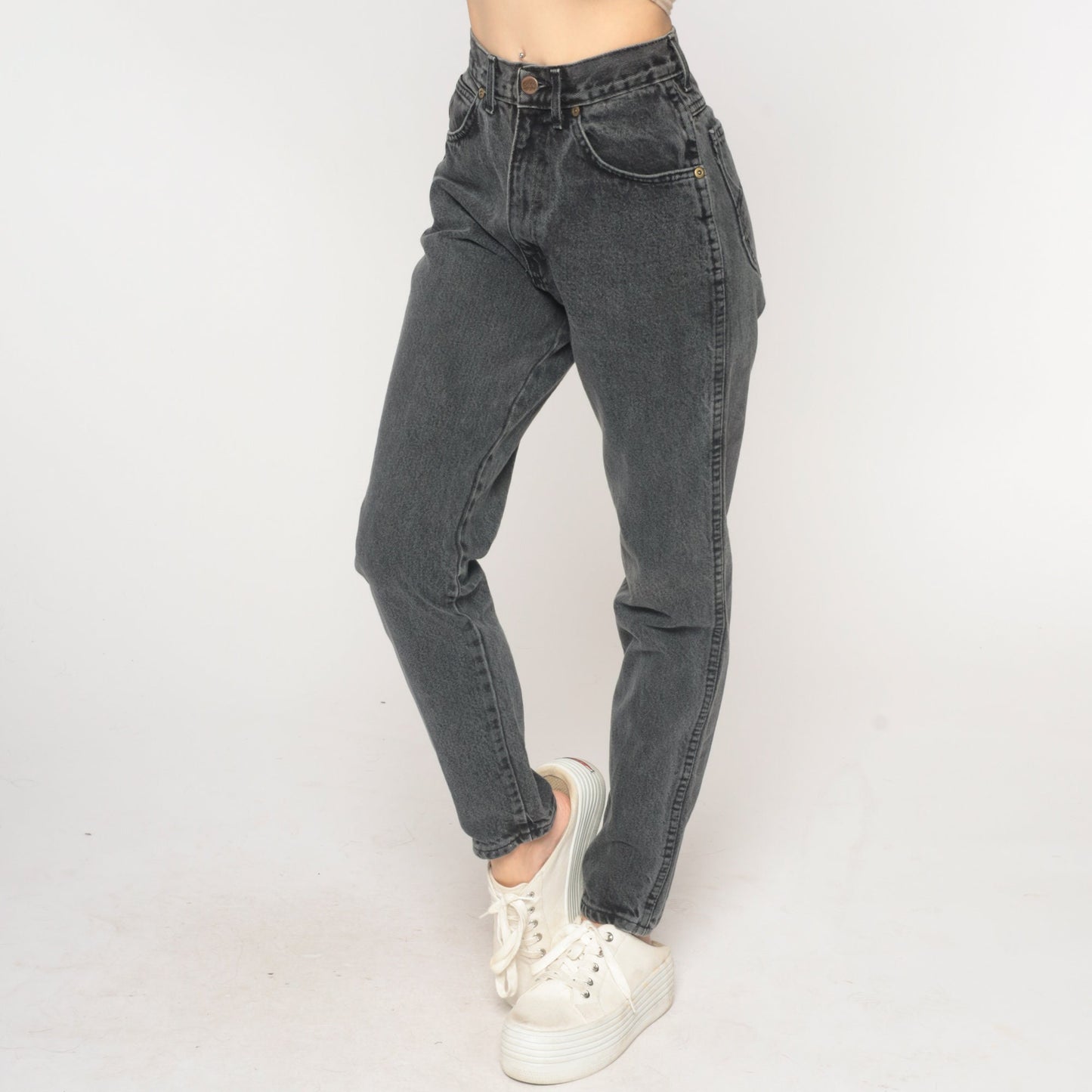 90s Black Tapered High-Waist Denim Jeans Extra Small XS