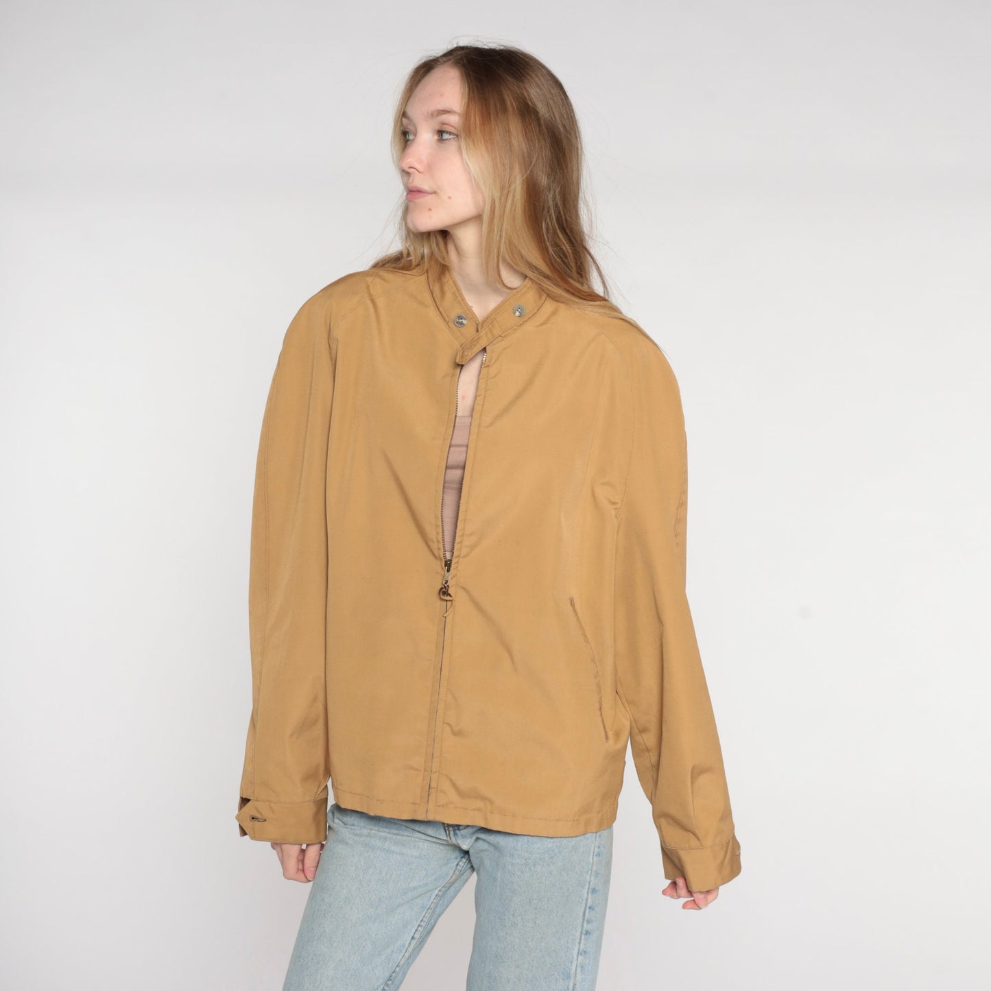 80s Tan Windbreaker Zip Up Jacket Men's Large