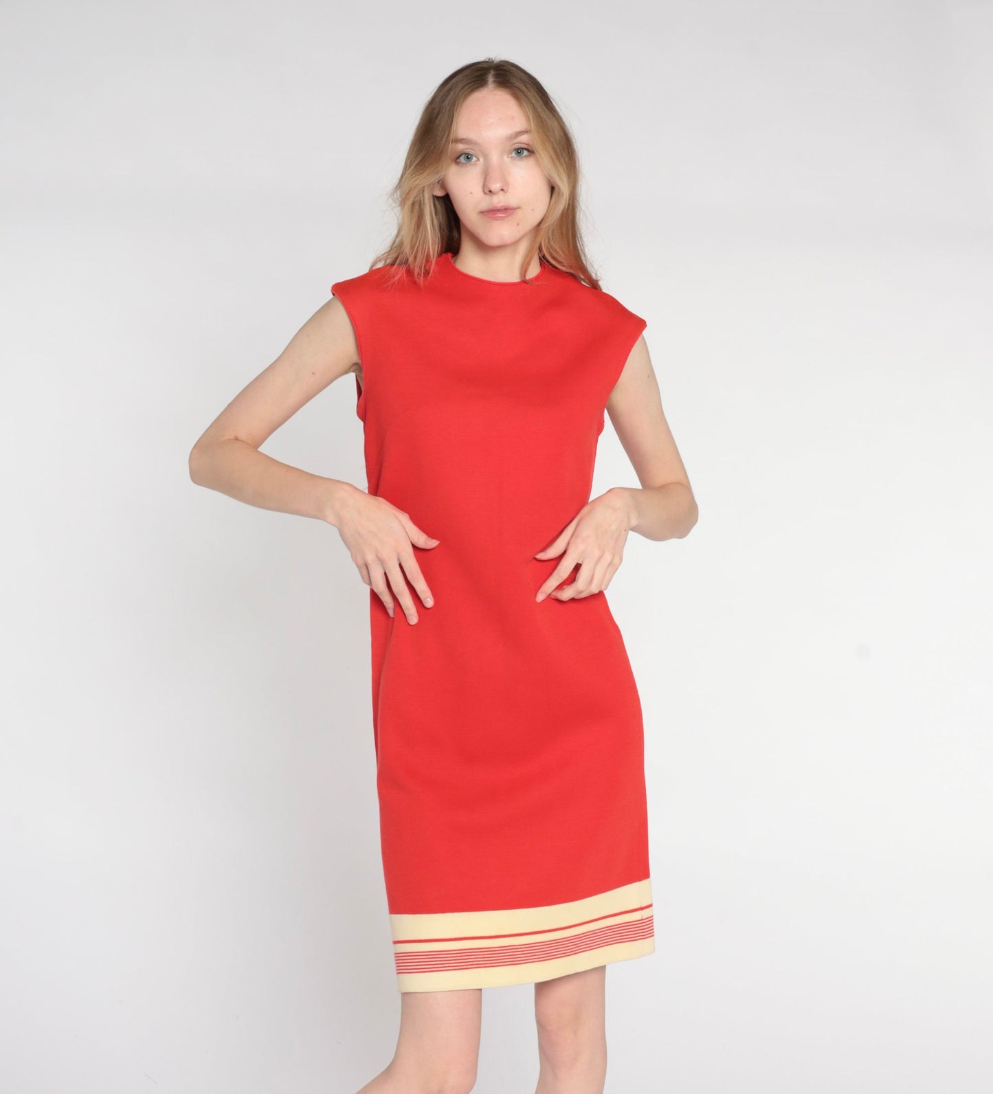 60s Mod Shift Dress Red Striped Wool Blend Mini Sleeveless Small S
