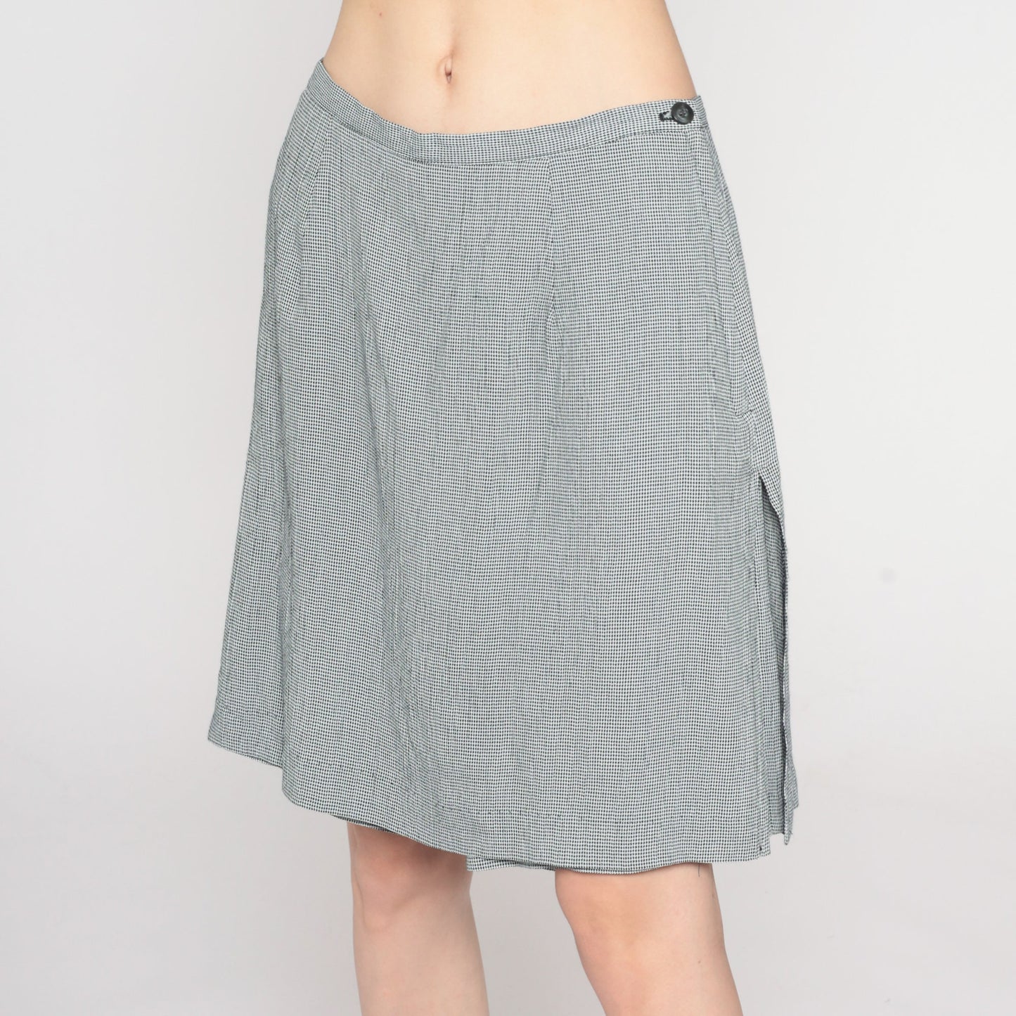 90s Black White Houndstooth Mini Skort High Waisted Side Slit Small S