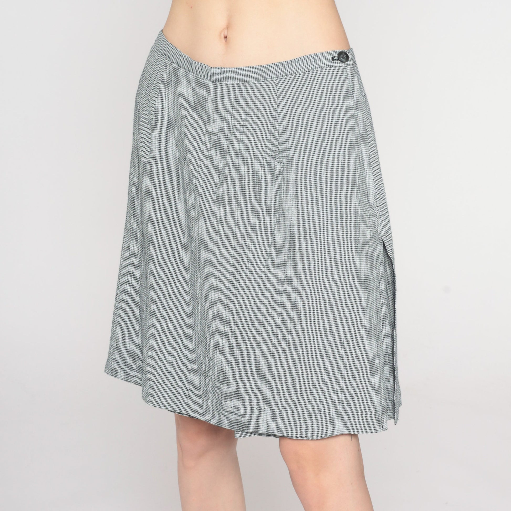 90s Black White Houndstooth Mini Skort High Waisted Side Slit Small S