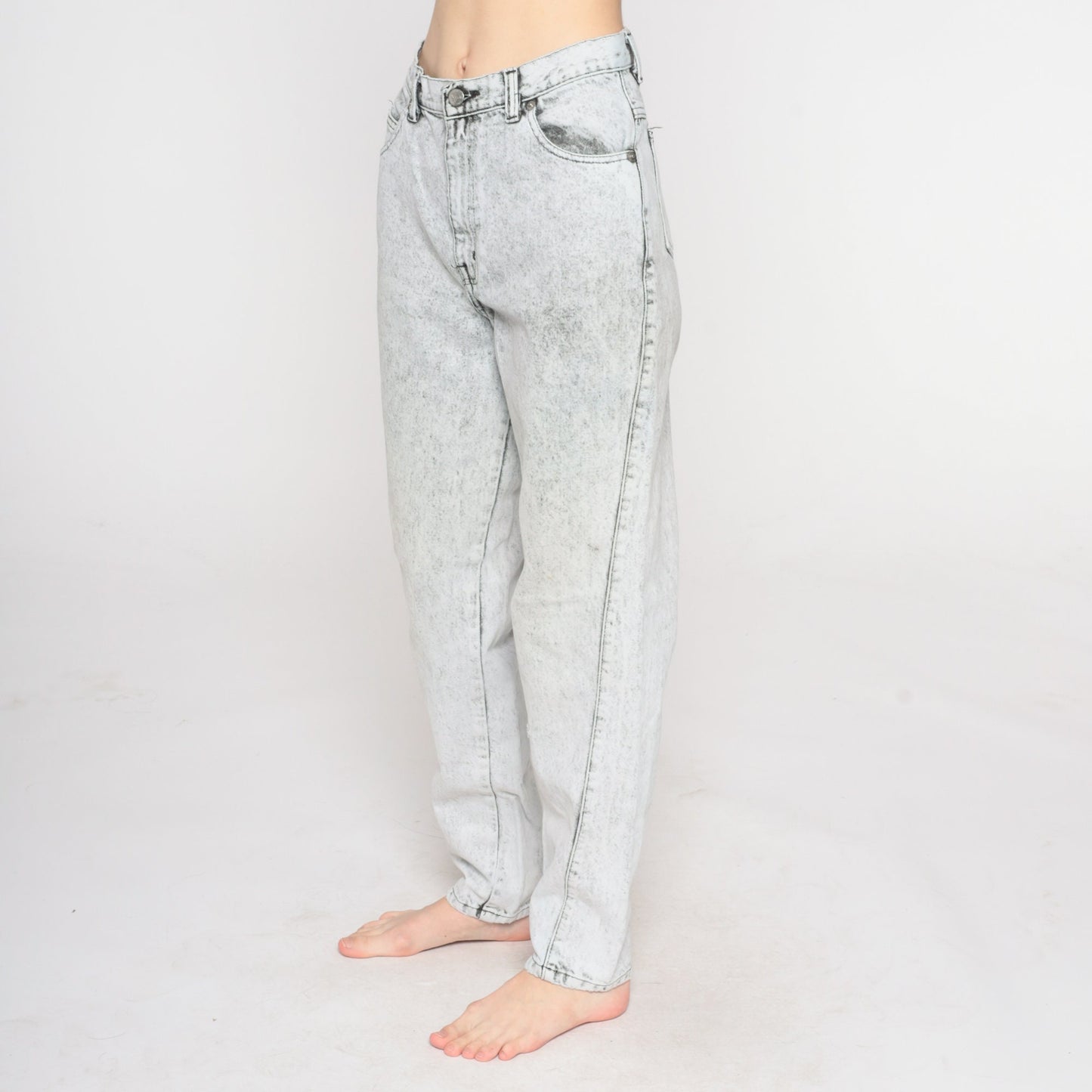 80s Sasson Acid Wash Mom Jeans Grey Denim High Rise Tapered Small S