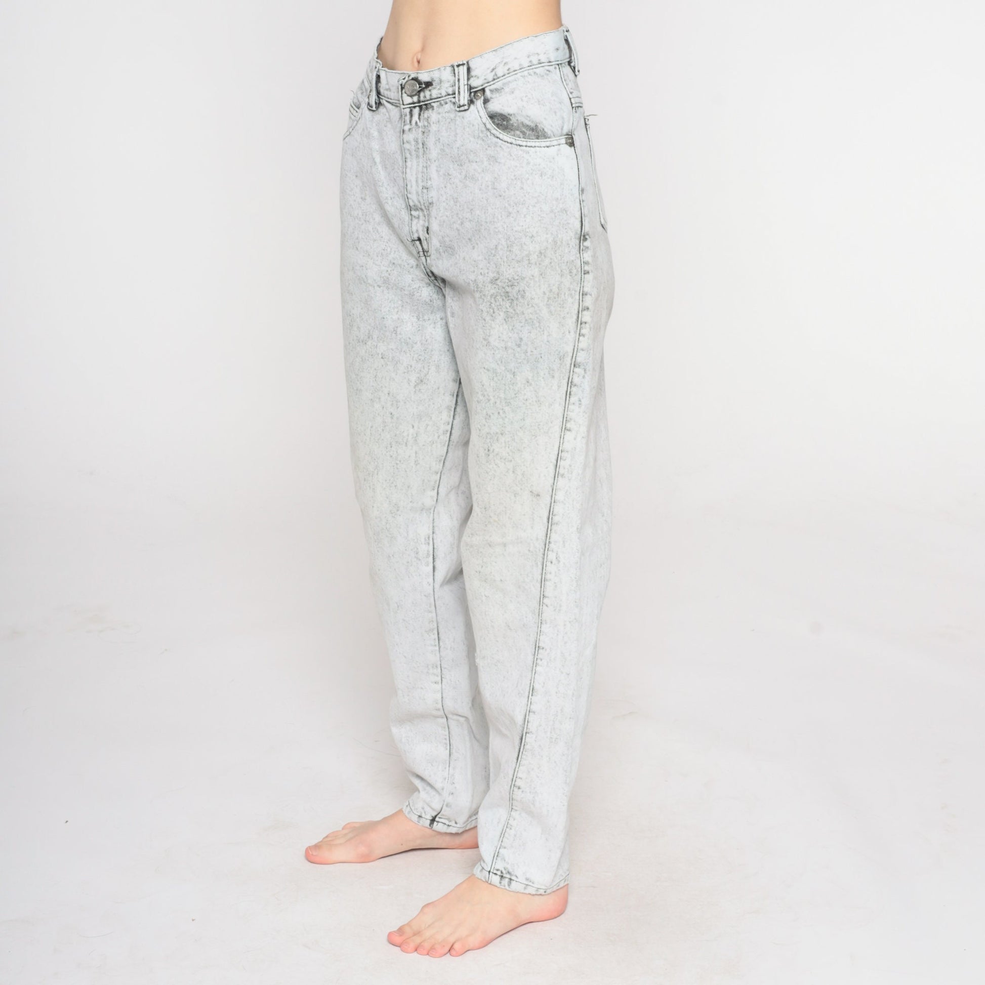 80s Sasson Acid Wash Mom Jeans Grey Denim High Rise Tapered Small S
