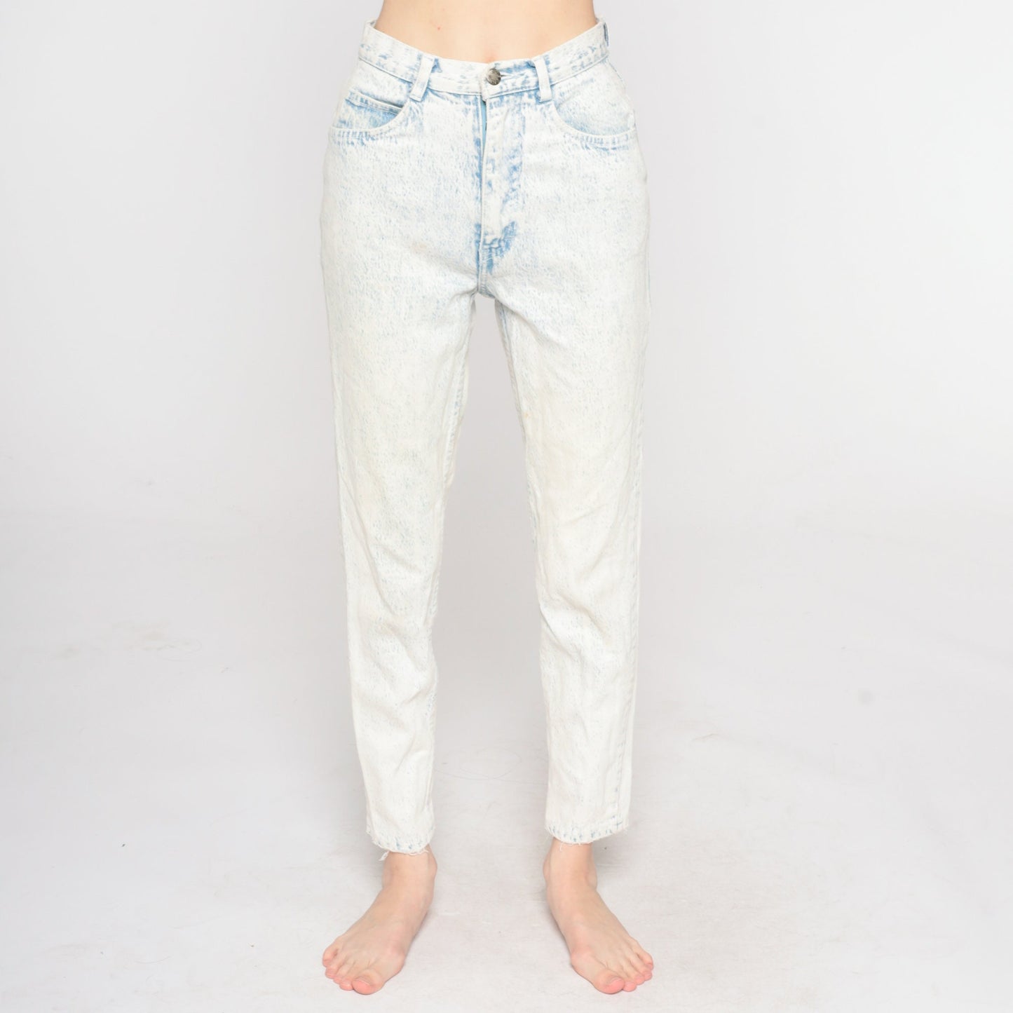 90s Acid Wash High Waisted Mom Jeans Blue White Denim Tapered Extra Small