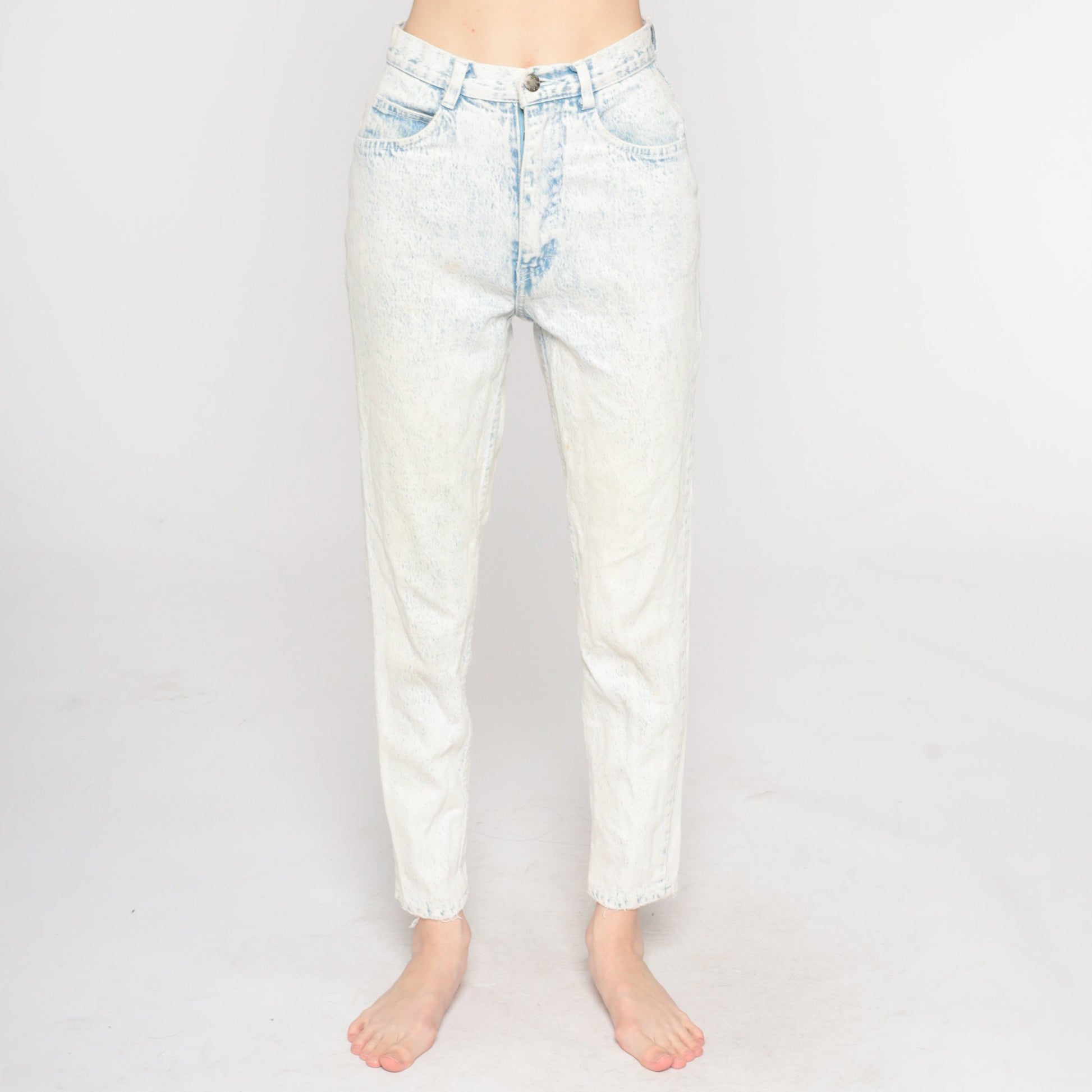 90s Acid Wash High Waisted Mom Jeans Blue White Denim Tapered Extra Small