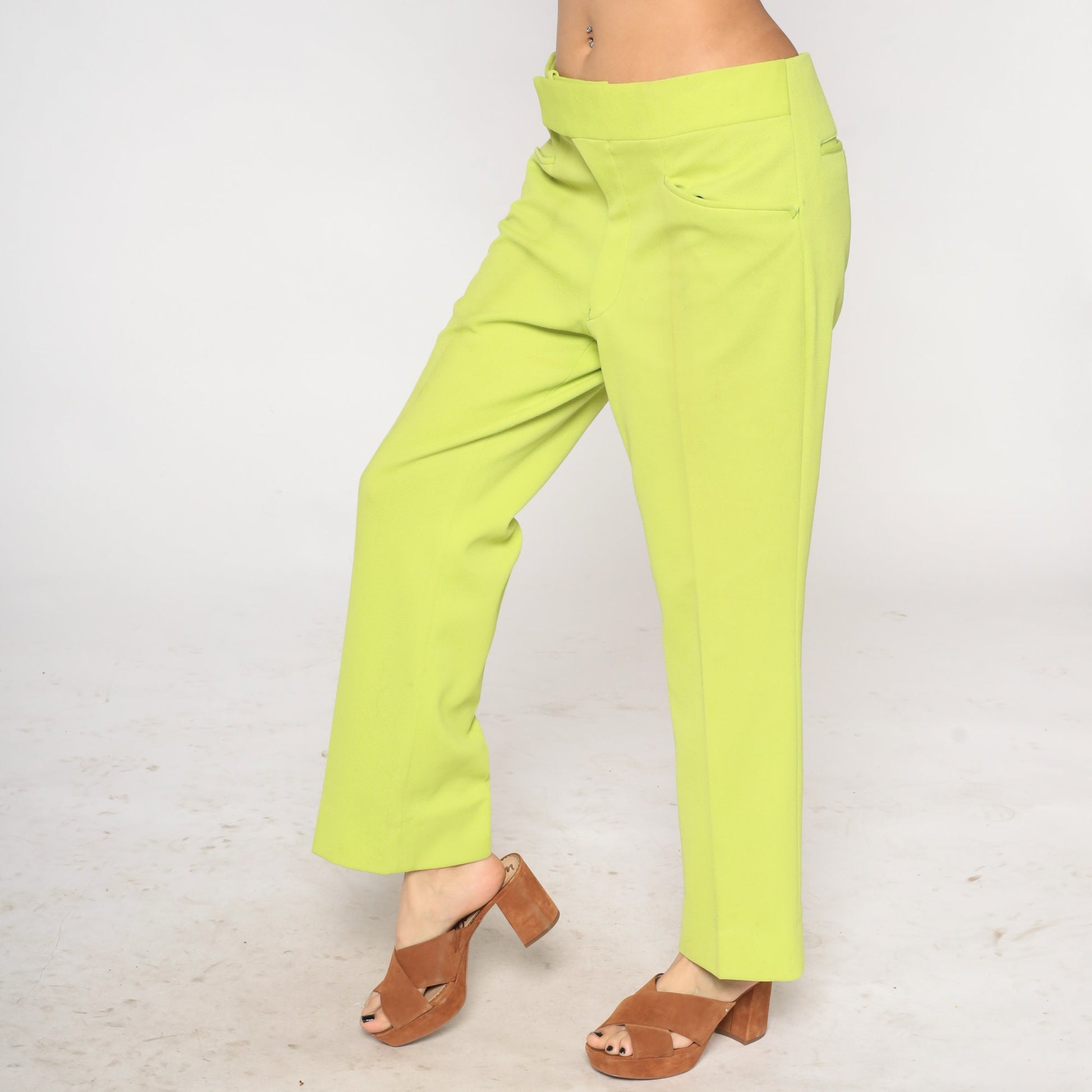 70s Chartreuse Straight Leg Trousers High Rise Mens 36
