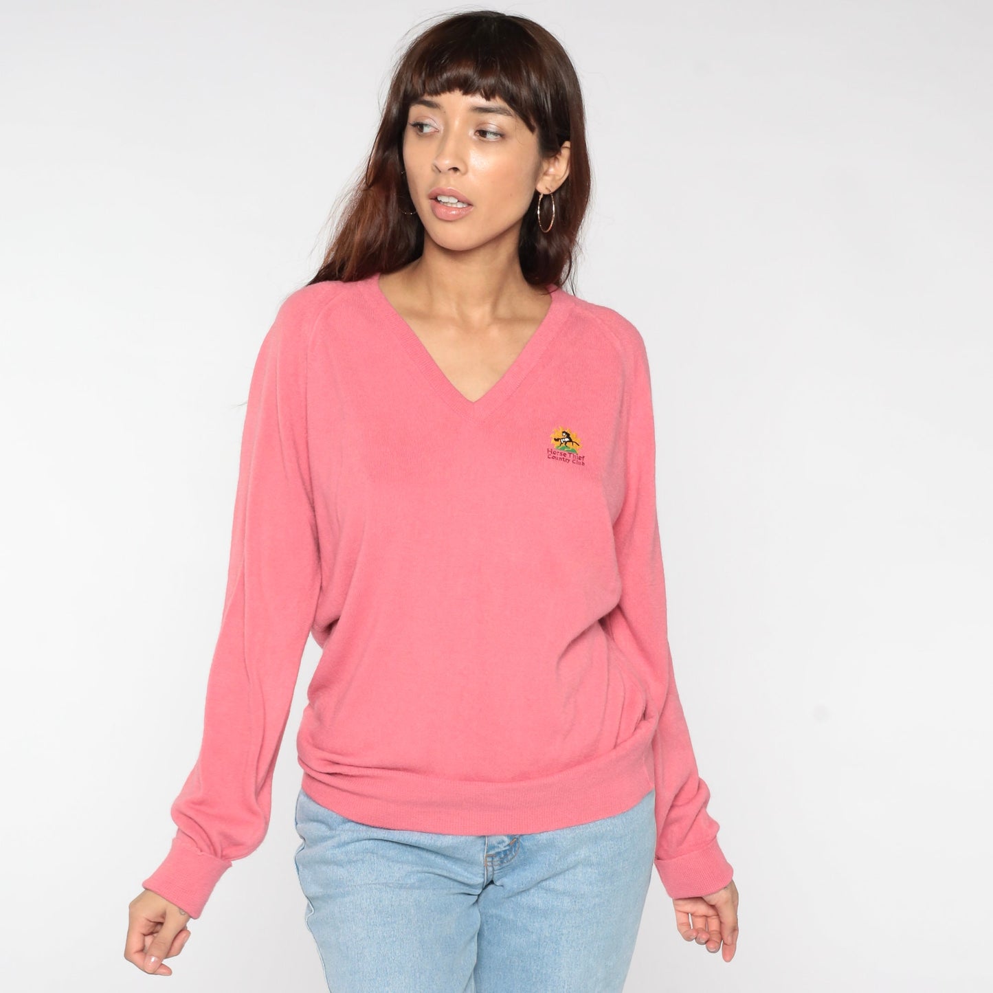 00s Horse Thief Country Club Pink V-Neck Knit Sweater Large